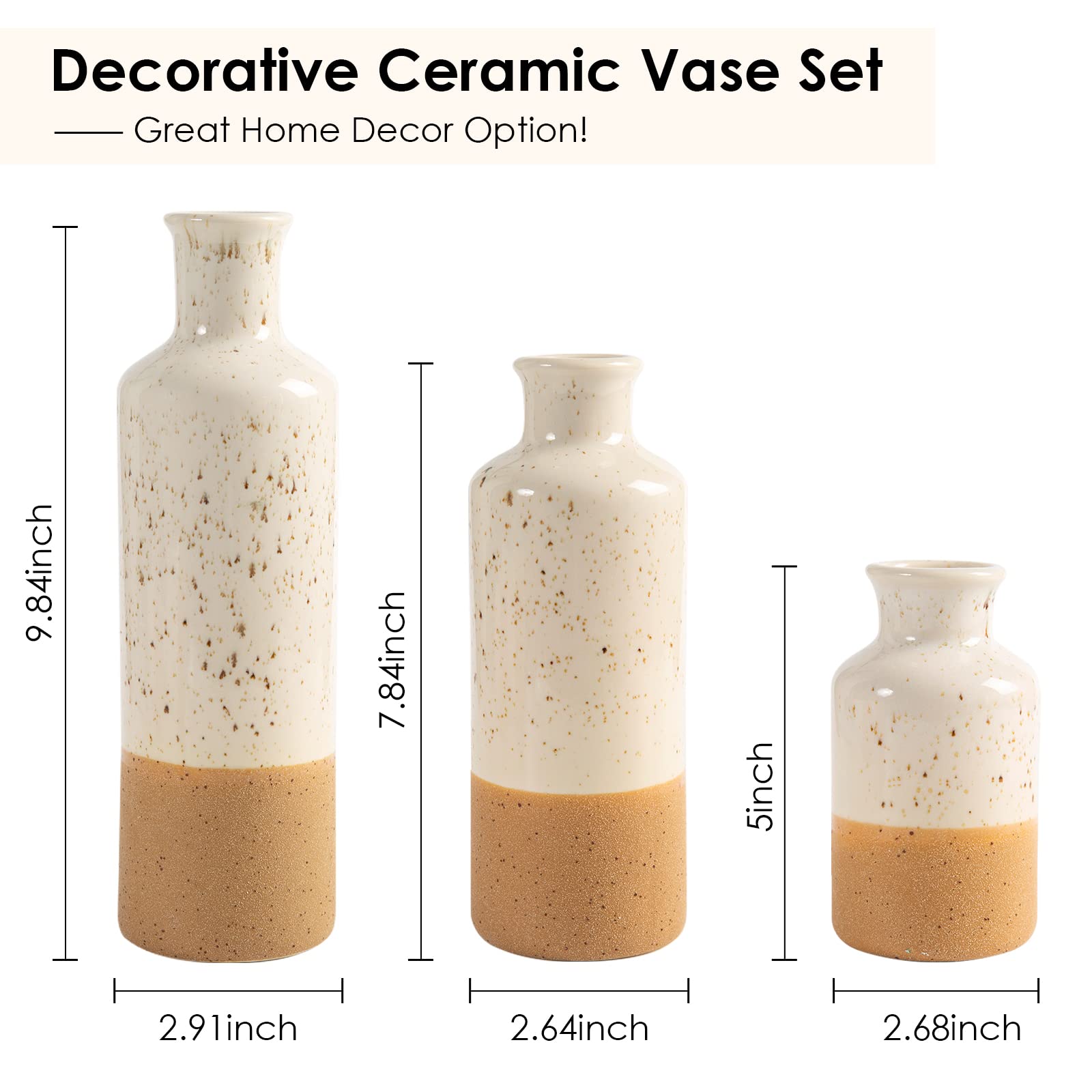 Boho Ceramic Vase Set - 3pcs White & Brown Table Decor for Living Room