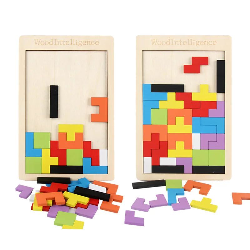 Premium Wooden Tetris Puzzle Board Game - Classic Block Stacking Brain Teaser for Kids & Adults - Perfect for Family Game Night, Office Stress Relief & Educational STEM Toy