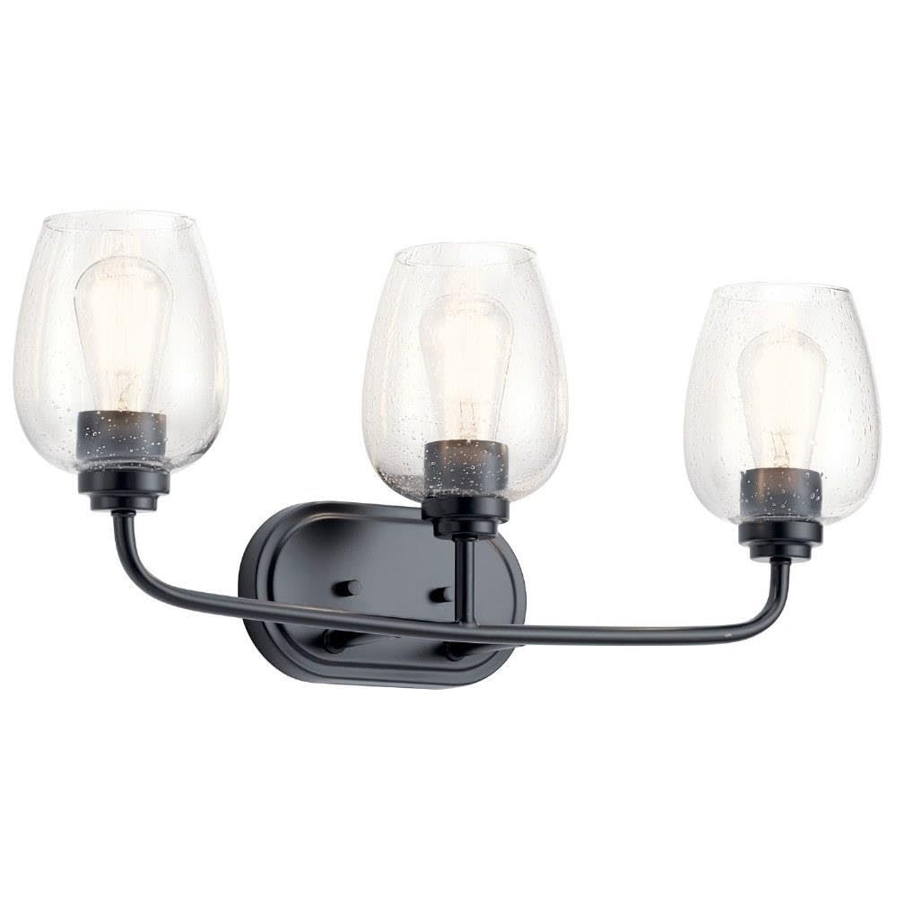 KICHLER Valserrano 24 Inch 3-Light Bathroom Vanity Light Fixture with Clear Seeded Glass Shade in Matte Black - Perfect for Modern Bathroom, Powder Room, and Dressing Room Lighting