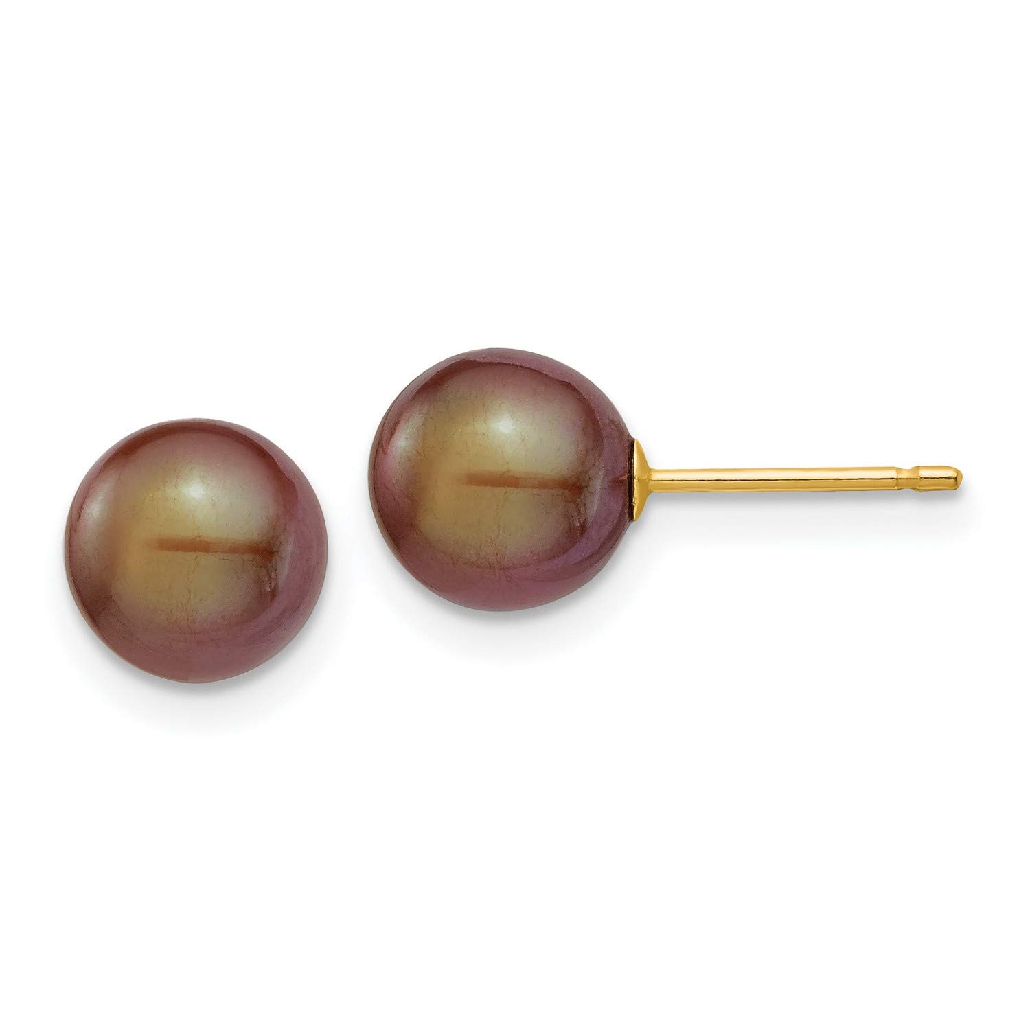 14K Yellow Gold 7-8mm Coffee Freshwater Cultured Pearl Stud Earrings - 7x7mm Elegant Jewelry for Women, Perfect Gift for Wedding, Anniversary & Special Occasions