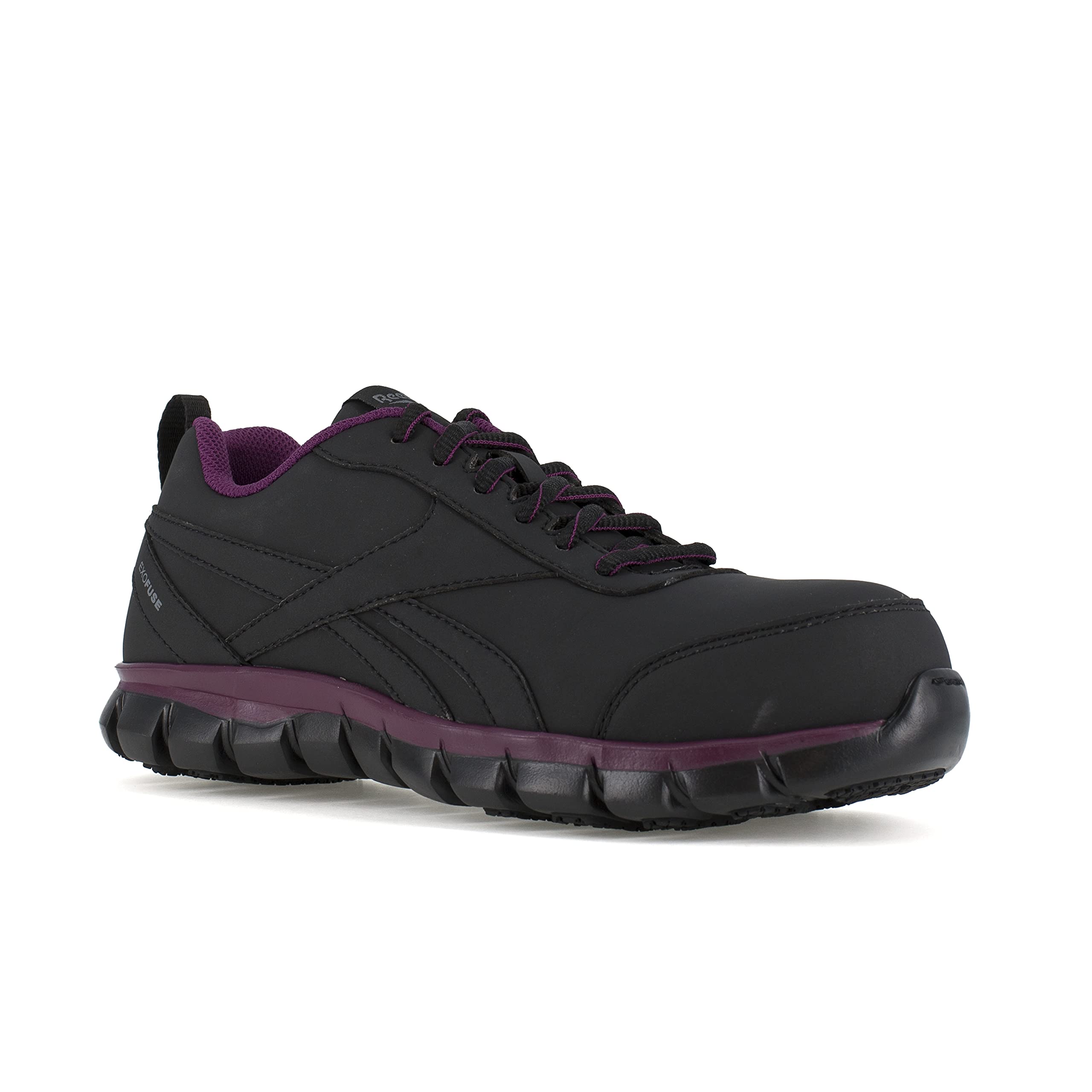Reebok Women's Sublite Cushion Work Shoes - Black/Plum Safety Toe Athletic Sneakers for Construction, Warehouse & Industrial Work