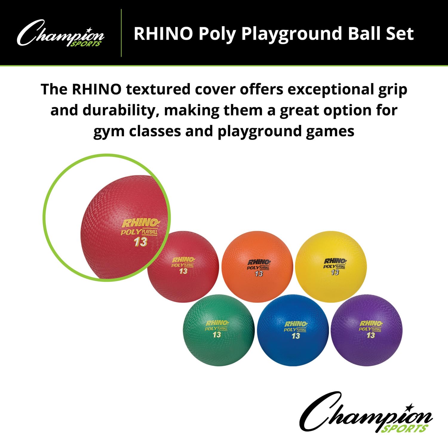 Champion Sports Poly Playground Ball Set - 3 Pack Durable Rubber Balls for Kids, School PE Class, Recess & Outdoor Games - Perfect for Dodgeball, Kickball & Playground Activities