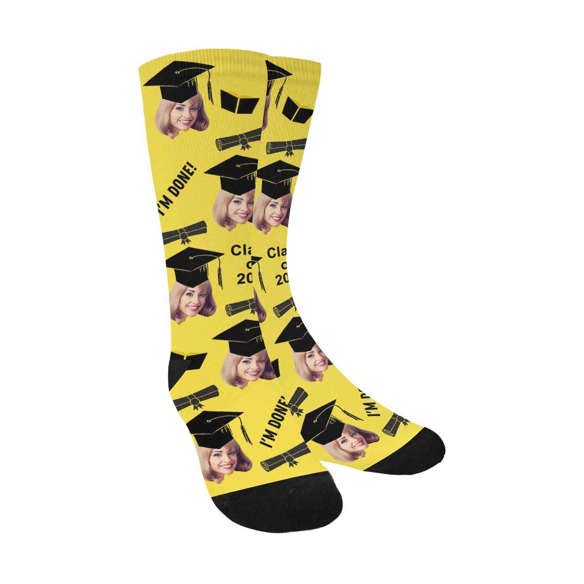 Custom Photo Socks - Personalized Graduation Gifts for Men & Women | 2020 I'm Done Crew Socks | Perfect for Graduation Parties, School Events & Celebrations