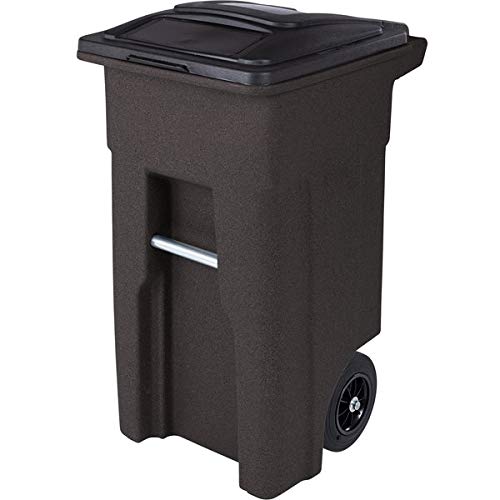 128 Qt. / 32 Gallon / 121 Liter Brownstone Rotational Molded Wheeled Rectangular Trash Can with Lid - Heavy Duty Kitchen Garbage Bin, Outdoor Waste Basket & Recycling Container for Home, Office, Garage & Commercial Use