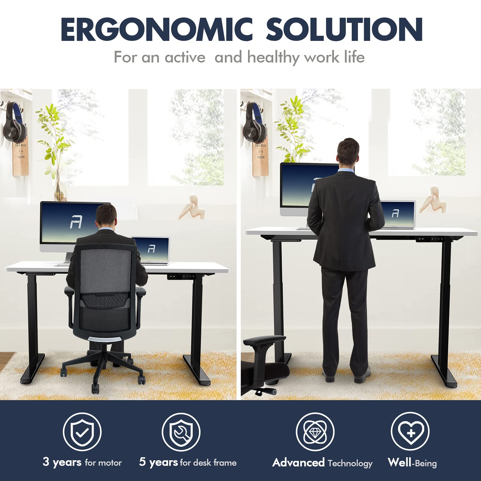 AIMEZ0 Dual Motor Electric Standing Desk Frame - Adjustable Height 27.4
