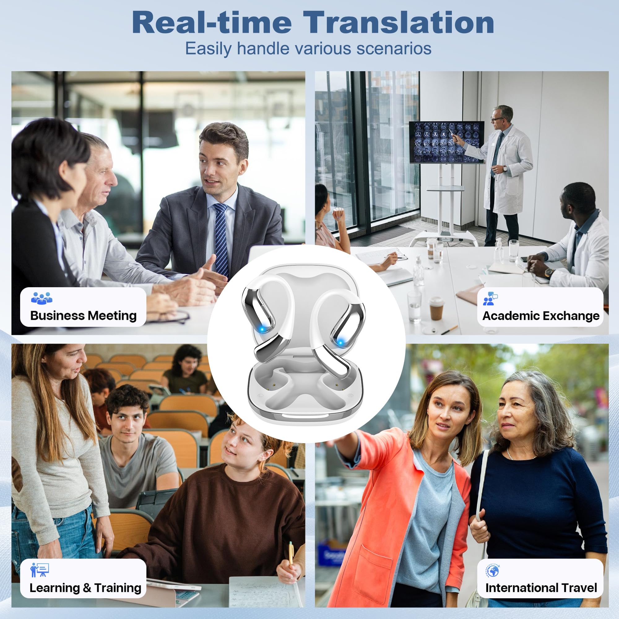 AI Real-Time Translation Wireless Earbuds - 144 Languages Two-Way Translator Bluetooth Headphones with HD Sound | Perfect for Travel, Business Meetings, Language Learning & International Communication