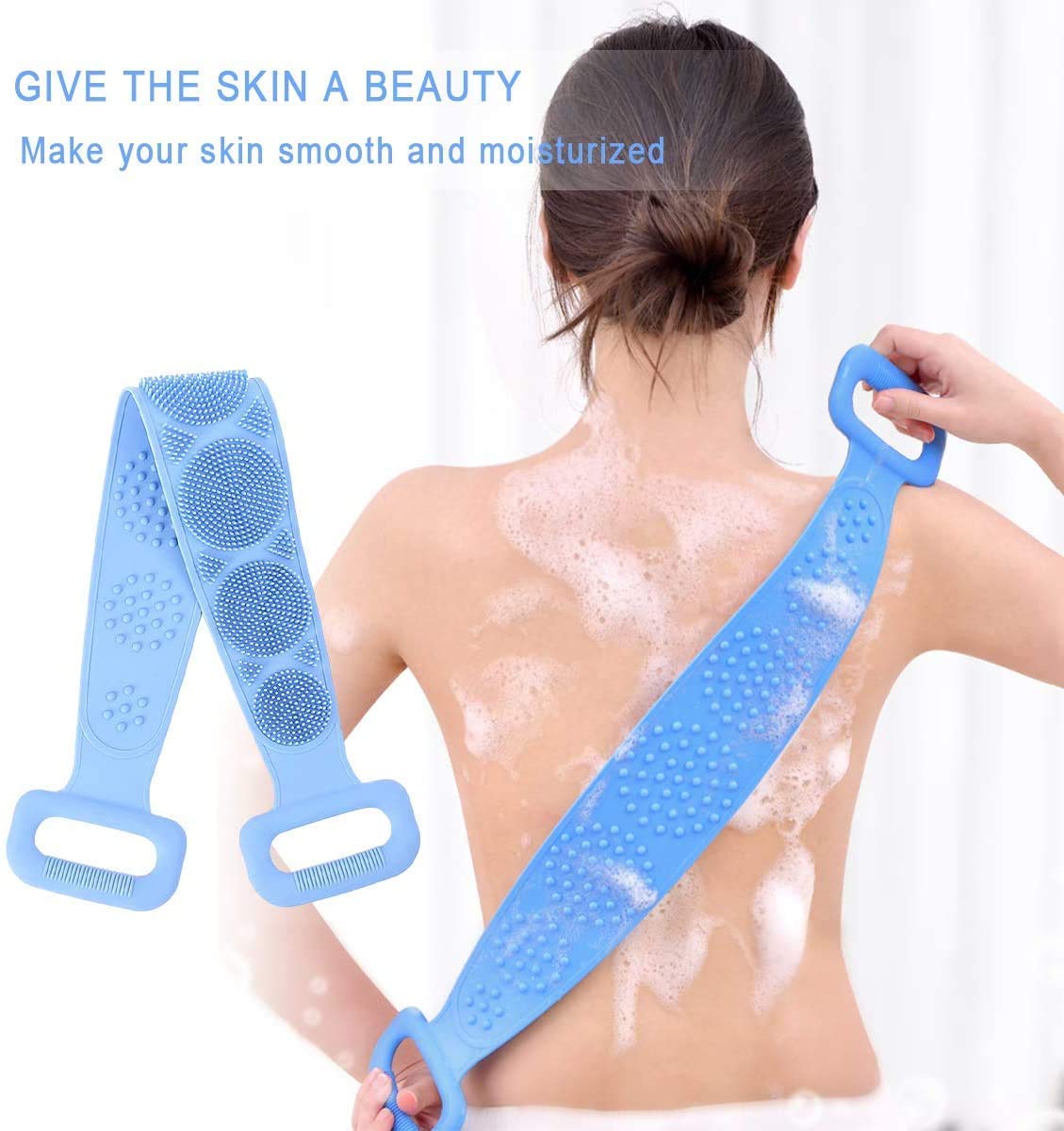 FRUITFULCARE Silicone Body Scrubber & Exfoliator - Long Handle Back Scrubber for Shower & Bath - Reusable Bathing Brush with Soft Bristles - Perfect for Exfoliating, Cleansing & Massaging in Bathroom or Spa