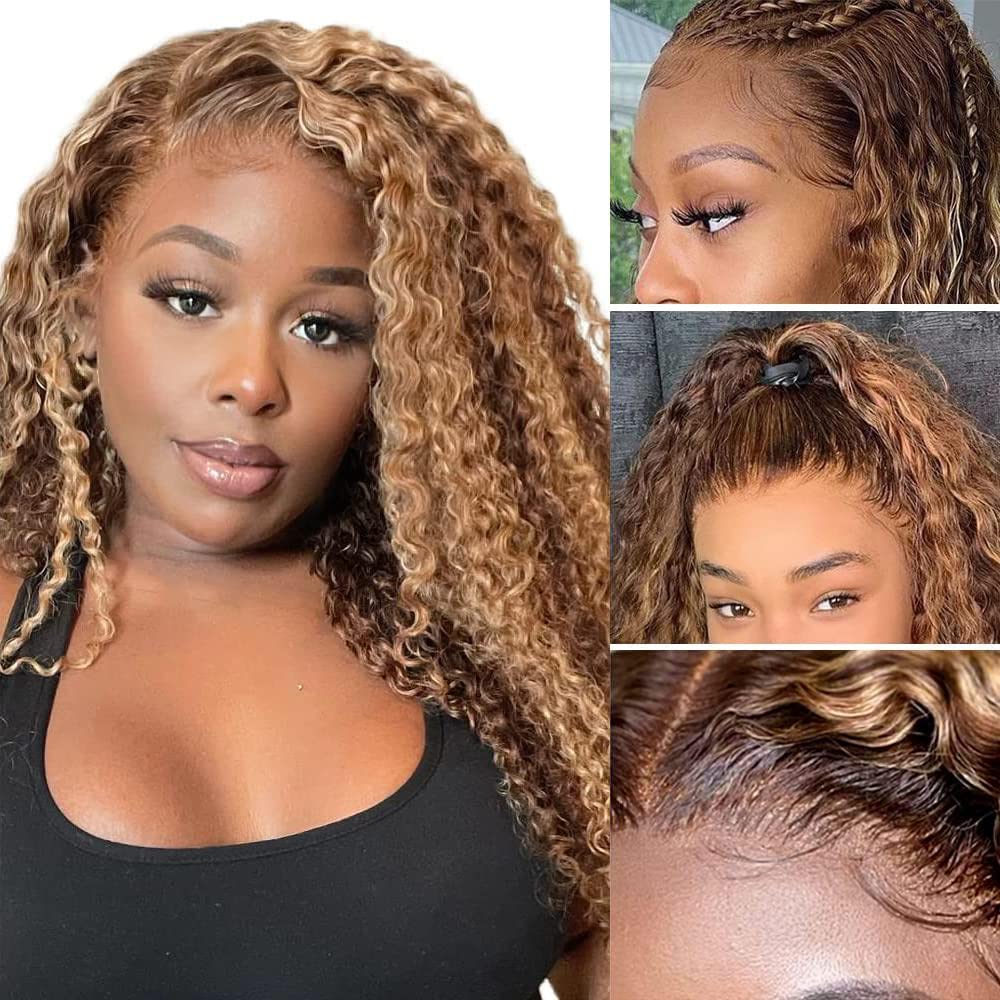 13×4 Lace Front Wigs Human Hair 150% Density Highlight Curly Remy Hair Wig for Women - Natural Brown (2/27, 18 Inch) | Perfect for Daily Wear, Parties & Special Occasions