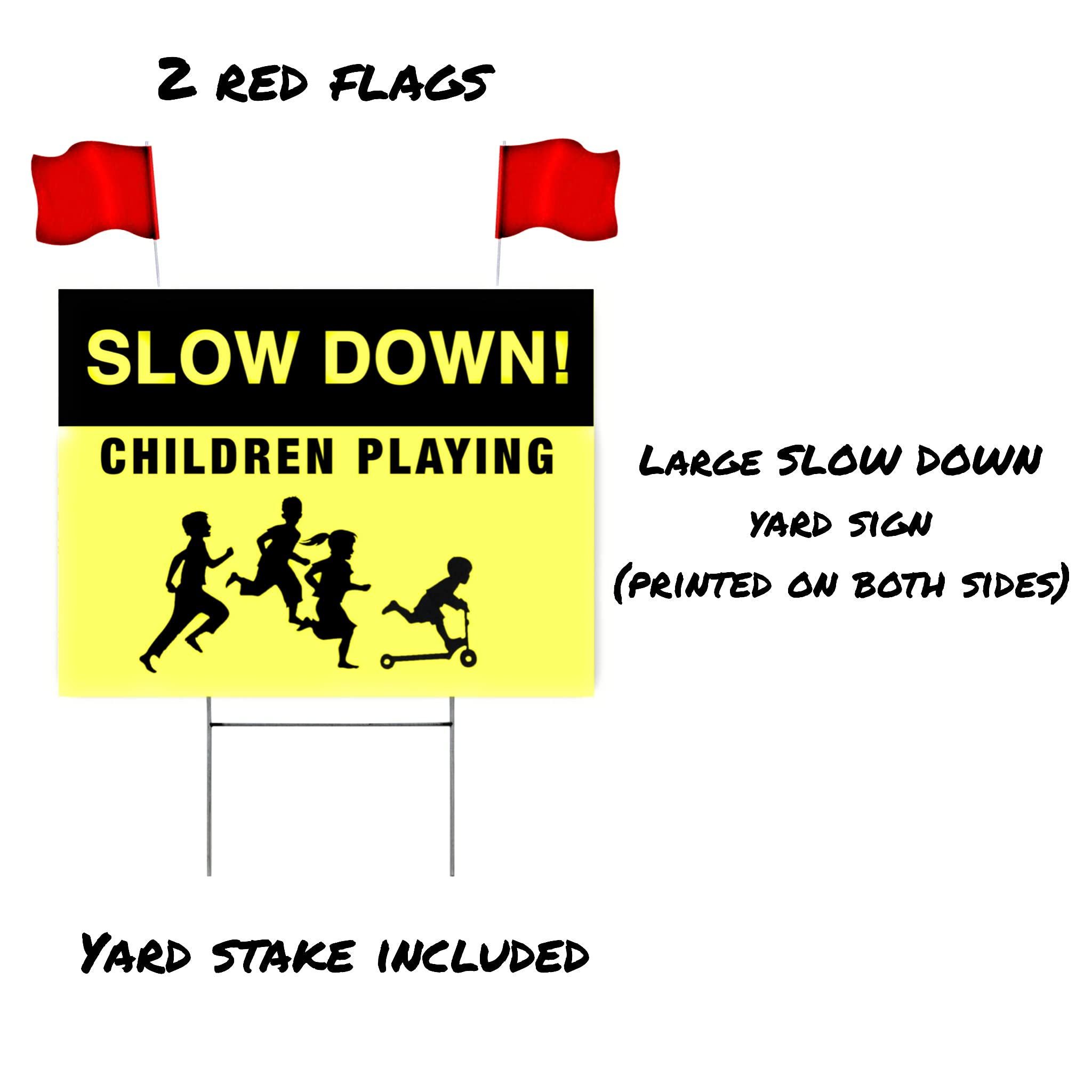 Slow Down Children at Play Signs - 18x24 Inch Double-Sided Reflective Yard Sign for Safety - Durable Outdoor Warning Sign for Kids Playing in Neighborhood Streets & Driveways