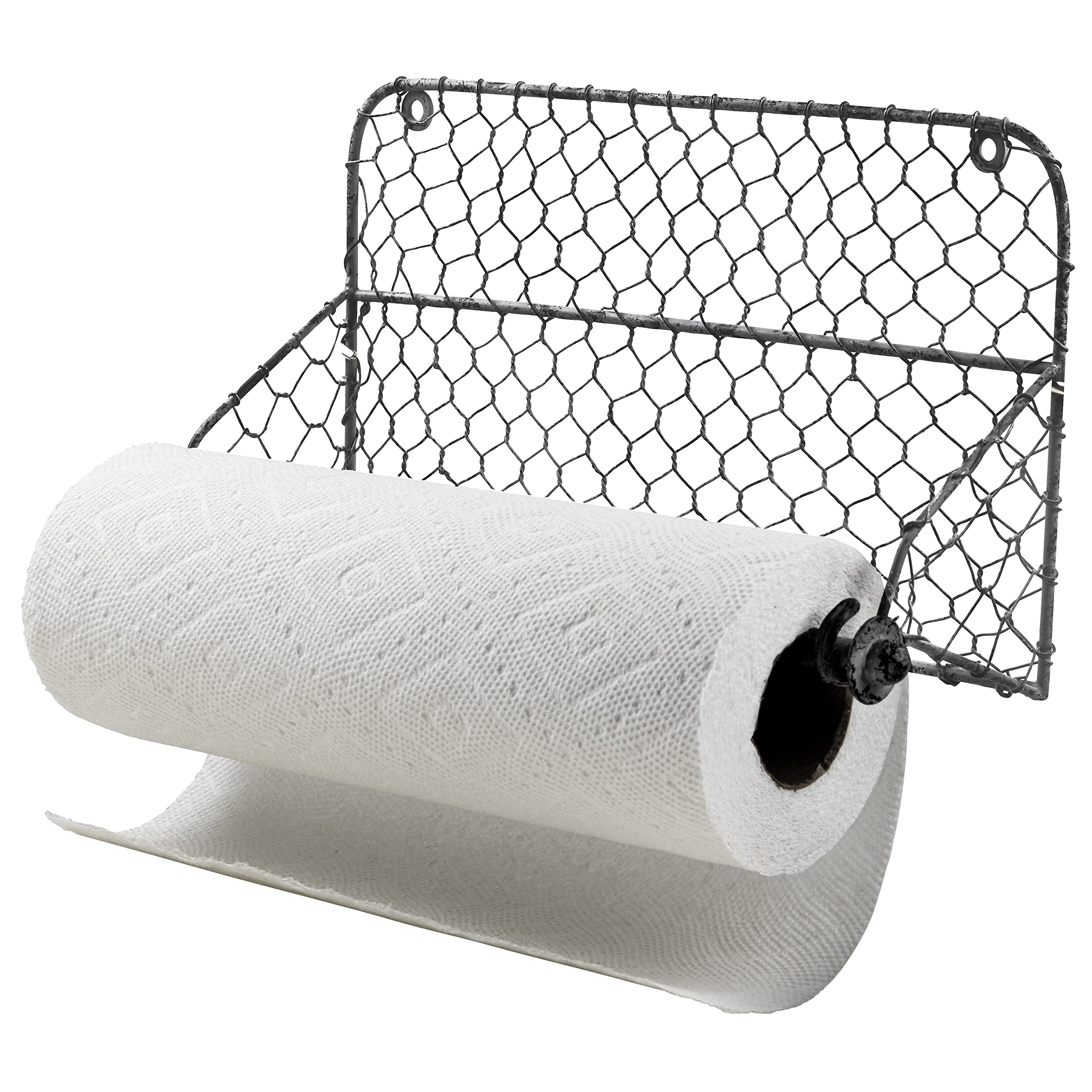 Tribello Farmhouse Wall Paper Towel Holder - Rustic Chicken Wire Wall Decor with Galvanized Metal Finish - Perfect for Kitchen, Bathroom & Farmhouse Style Homes
