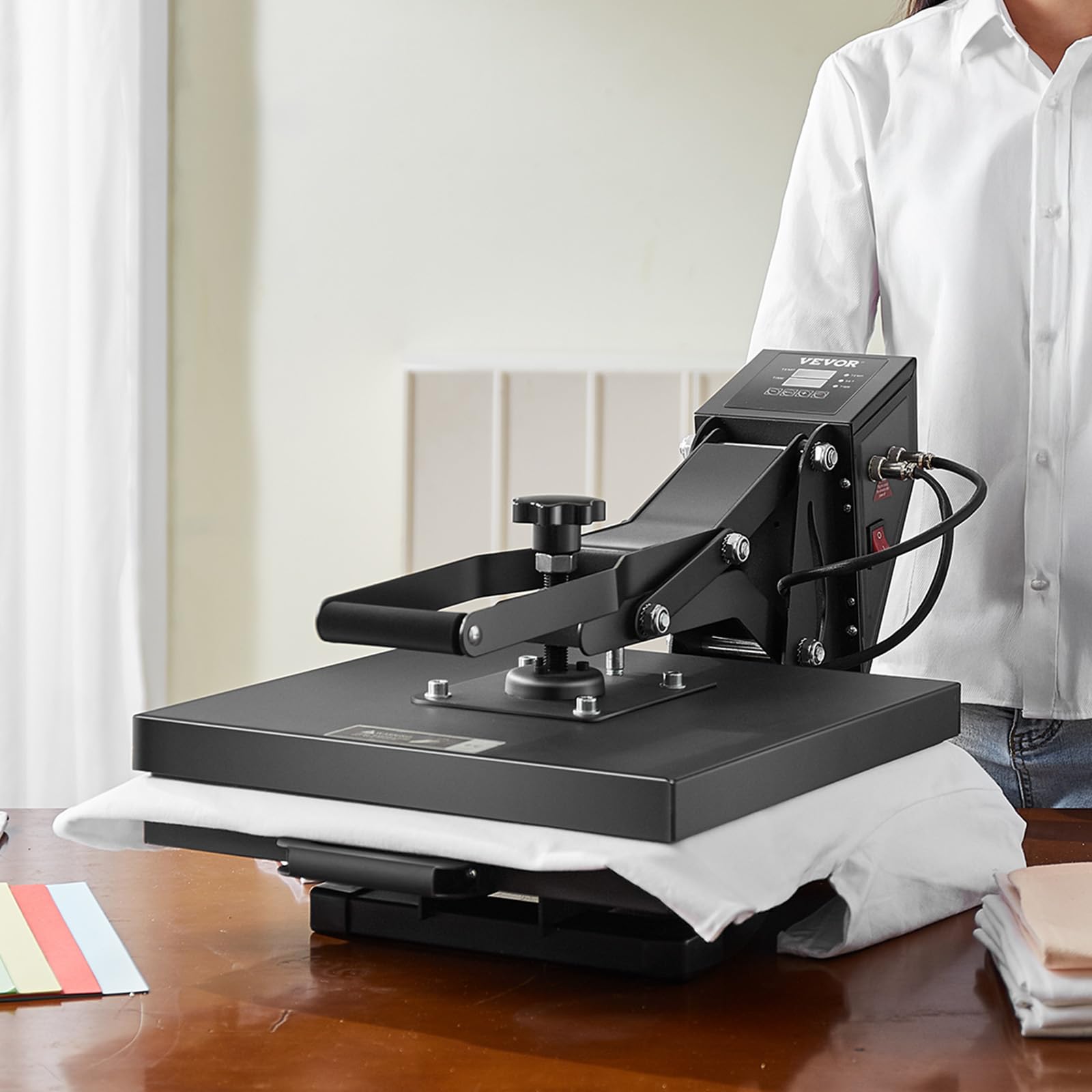 VEVOR 15x15 Inch Digital Heat Press Machine for T-Shirts & Sublimation - Fast Heating, High Pressure Industrial Grade Heat Transfer Press for Vinyl, HTV, DIY Crafts (Dark Black) - Perfect for Custom Apparel, Mugs & Home Decor Projects