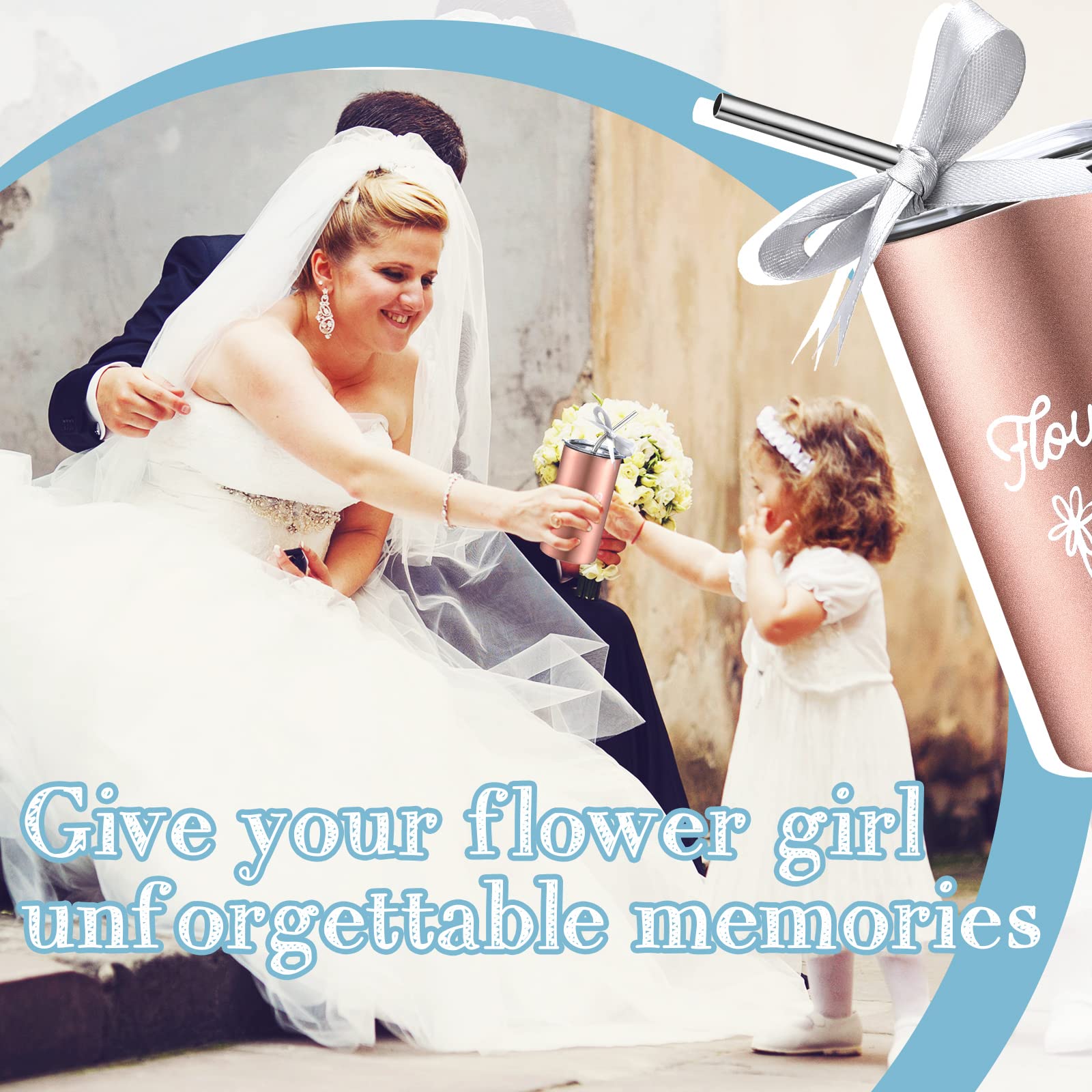 Rose Gold Flower Girl Tumbler with Straw - Wedding Proposal Gift for Bride & Valentine Party