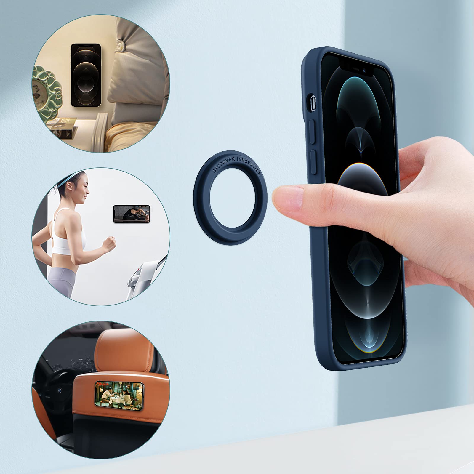 Nillkin 2-Pack Magnetic Wall Mount Shower Phone Holder for iPhone 15 14 13 Pro Max/Pro - Strong Magsafe Stand for Bathroom, Bedroom, Kitchen & Gym (Blue) - Perfect for Hands-Free Viewing While Showering, Cooking or Working Out