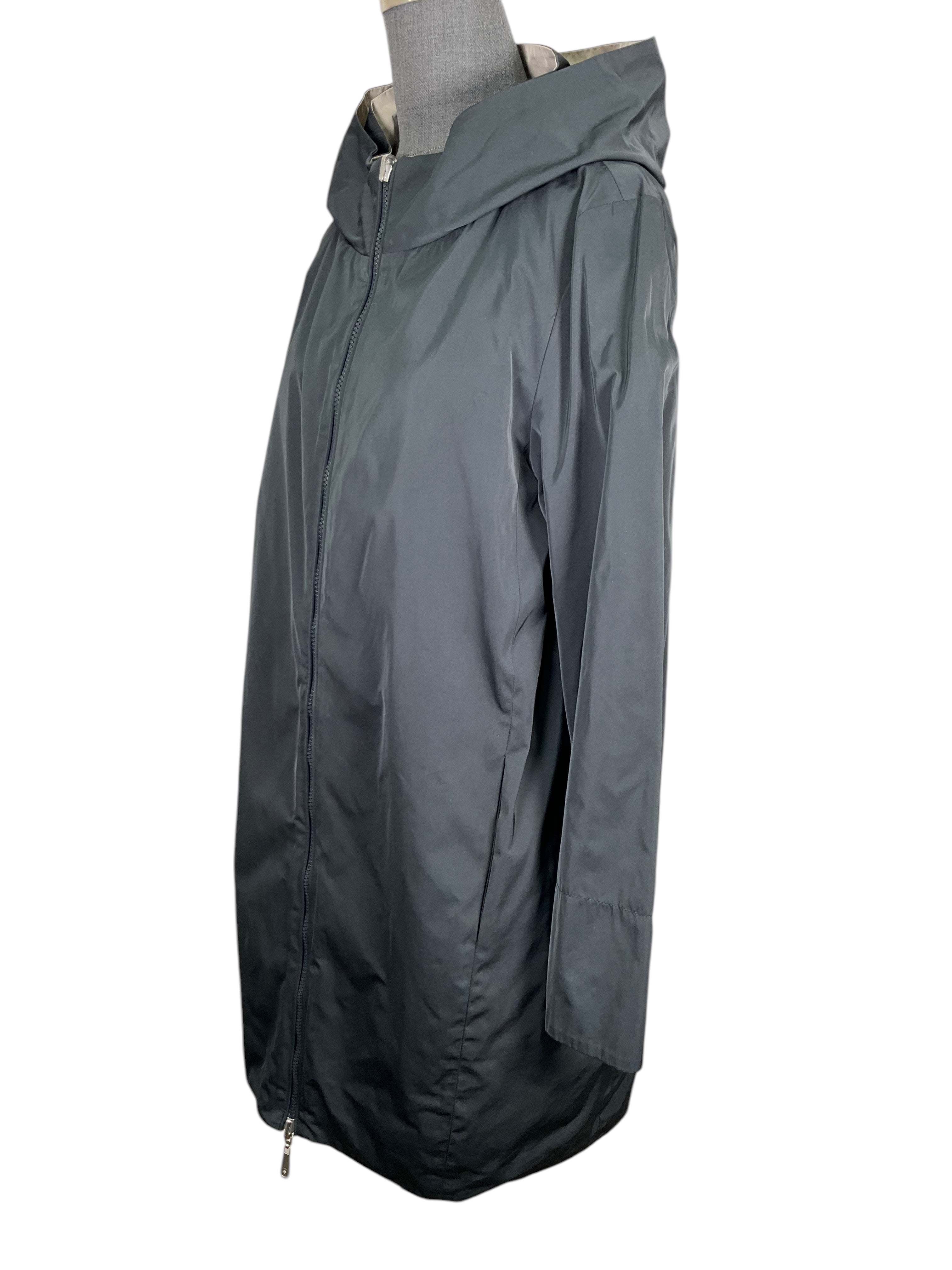 PESERICO Reversible Nylon Hooded Parka Jacket for Women - A-Line Design, Size M - Lightweight Waterproof Windbreaker for Outdoor Activities & Travel