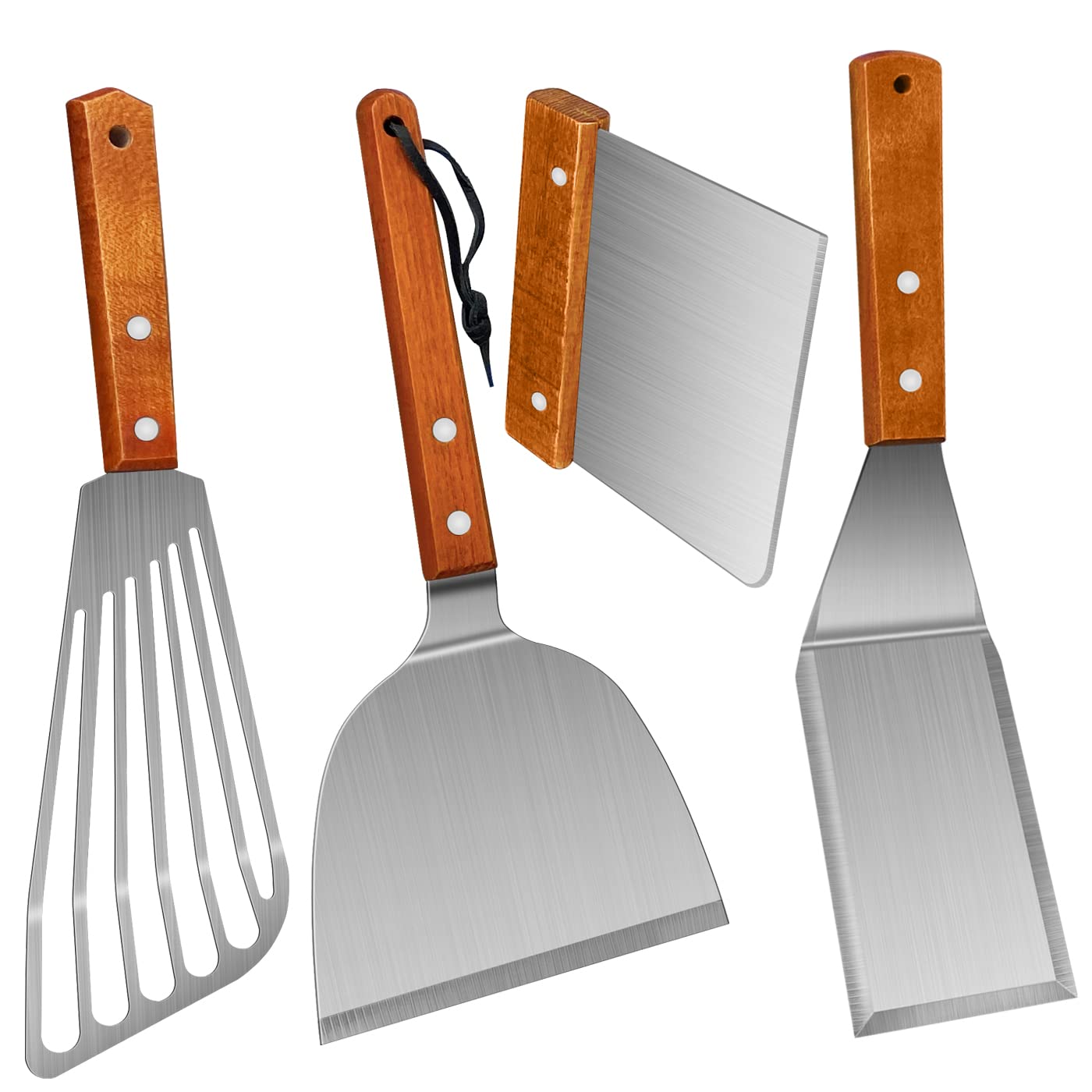 Stainless Steel Spatula Set - 3-Piece Metal Spatulas with Wooden Handle for Cooking, BBQ, Grilling & Cast Iron Skillets - Perfect for Flipping Pancakes, Burgers, Fish & More | Durable Kitchen Utensils for Home & Professional Use