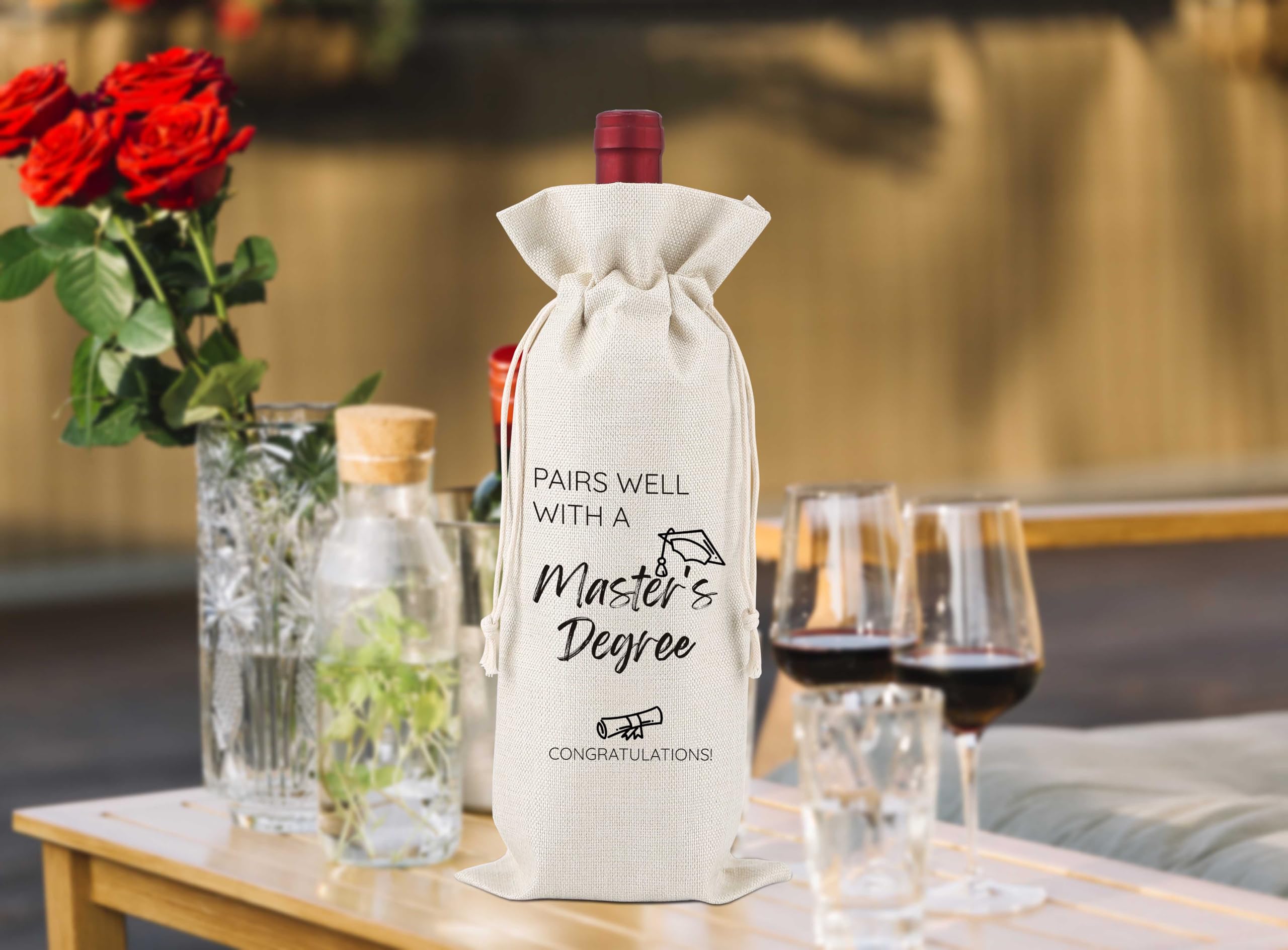 Elegant Reusable Drawstring Wine Bags - Perfect Graduation Gift for Master's Degree Students | Eco-Friendly Wine Carrier for Celebrations, Parties & Special Occasions