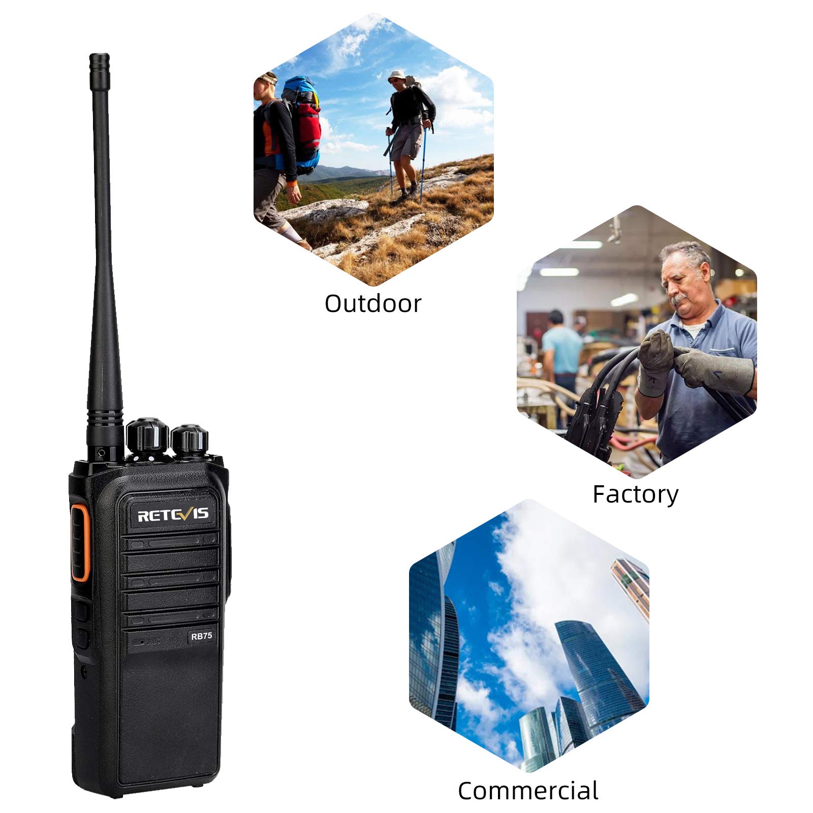 Retevis RB75 GMRS 2-Way Radios with 4500mAh Long-Lasting Battery, IP67 Waterproof Walkie Talkies, Long Range Communication for Hunting, Hiking & Camping | Emergency & Repeater Capable (1 Pack) - Perfect for Outdoor Adventures, Job Sites & Emergency Preparedness