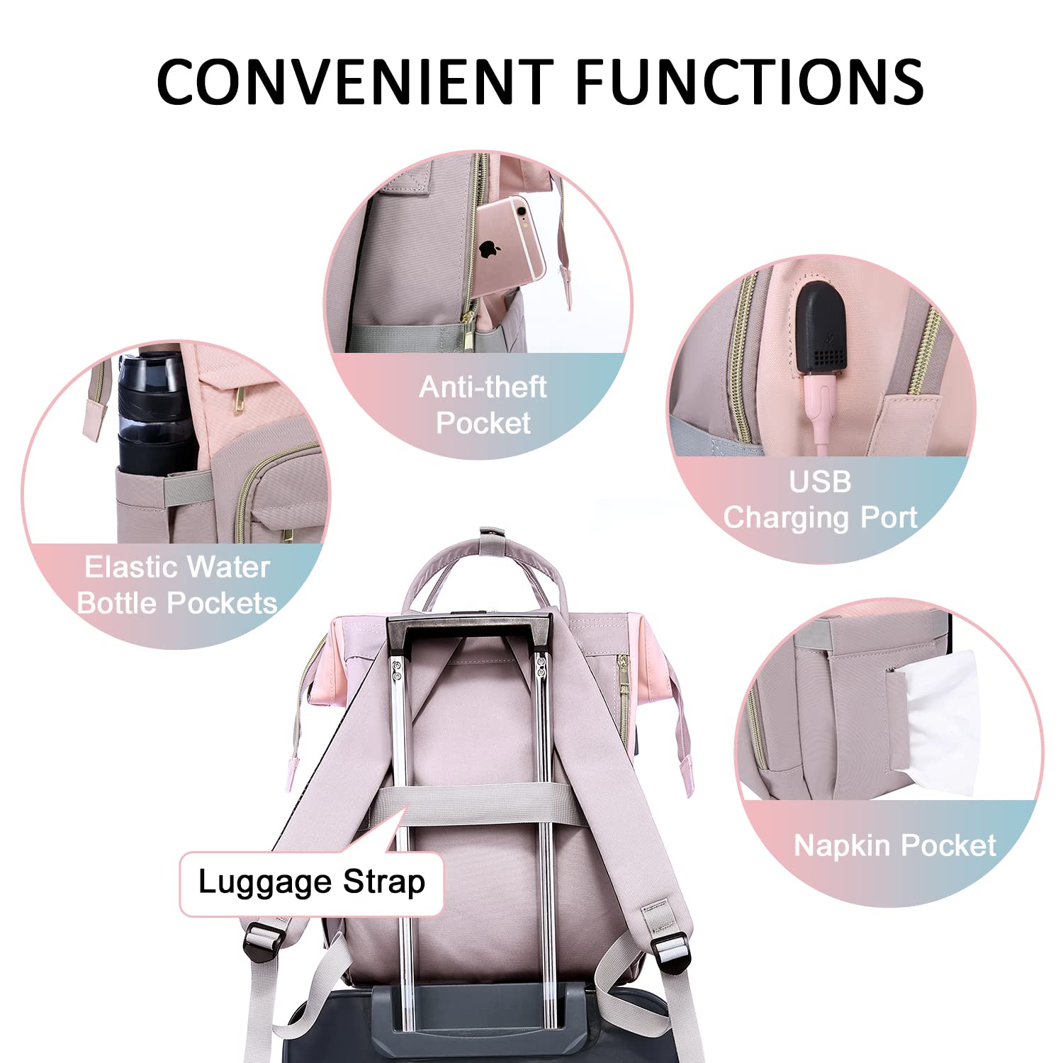 LOVEVOOK Women's Fashion Laptop Backpack with USB Port - Stylish Business Travel Bag for Work, School & Commute, Fits 15.6-Inch Laptop in Pink-Taro Purple, Perfect for Doctors, Nurses & Professionals