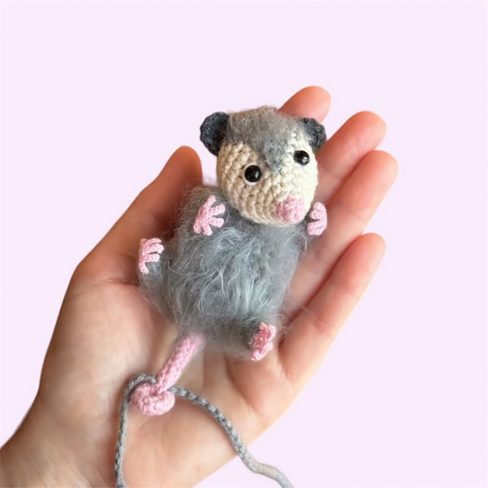 Handmade Knitted Possum Car Charm - Cute Hanging Mirror Pendant for Car Rearview, Office & Home Decor - Perfect Gift for Animal Lovers (Use in Cars, Offices, or as Wall Decoration)