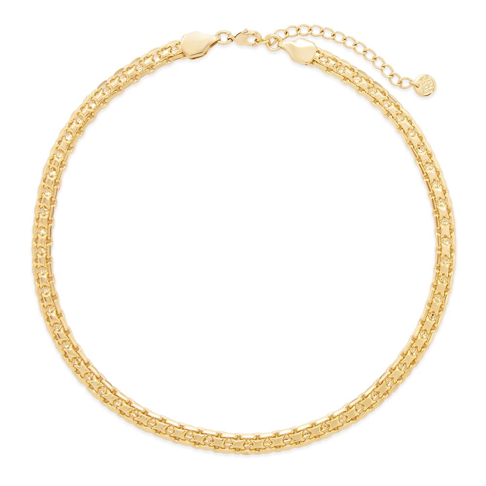 Brook & York 14K Gold Plated Wide Woven Chain Choker Necklace for Women - Elegant Stackable Layered Necklace Gift for Her - Perfect for Date Night, Wedding & Everyday Jewelry