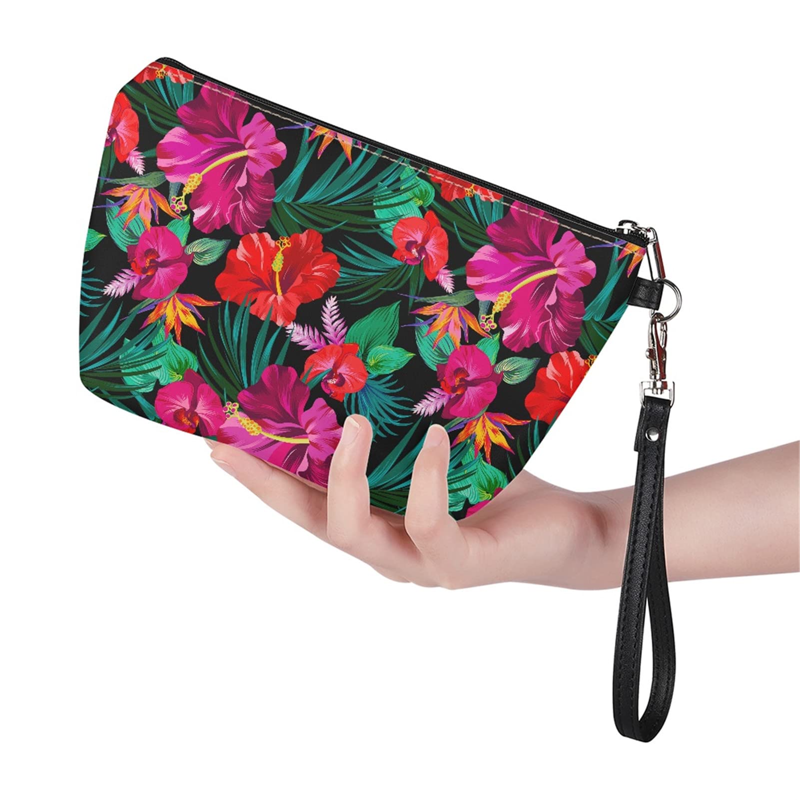 Hawaii Floral Print Travel Cosmetic Bag for Women - Large Fashion Makeup Organizer with Zipper Pouch - Perfect for Vacations, Beach Trips & Daily Essentials Storage