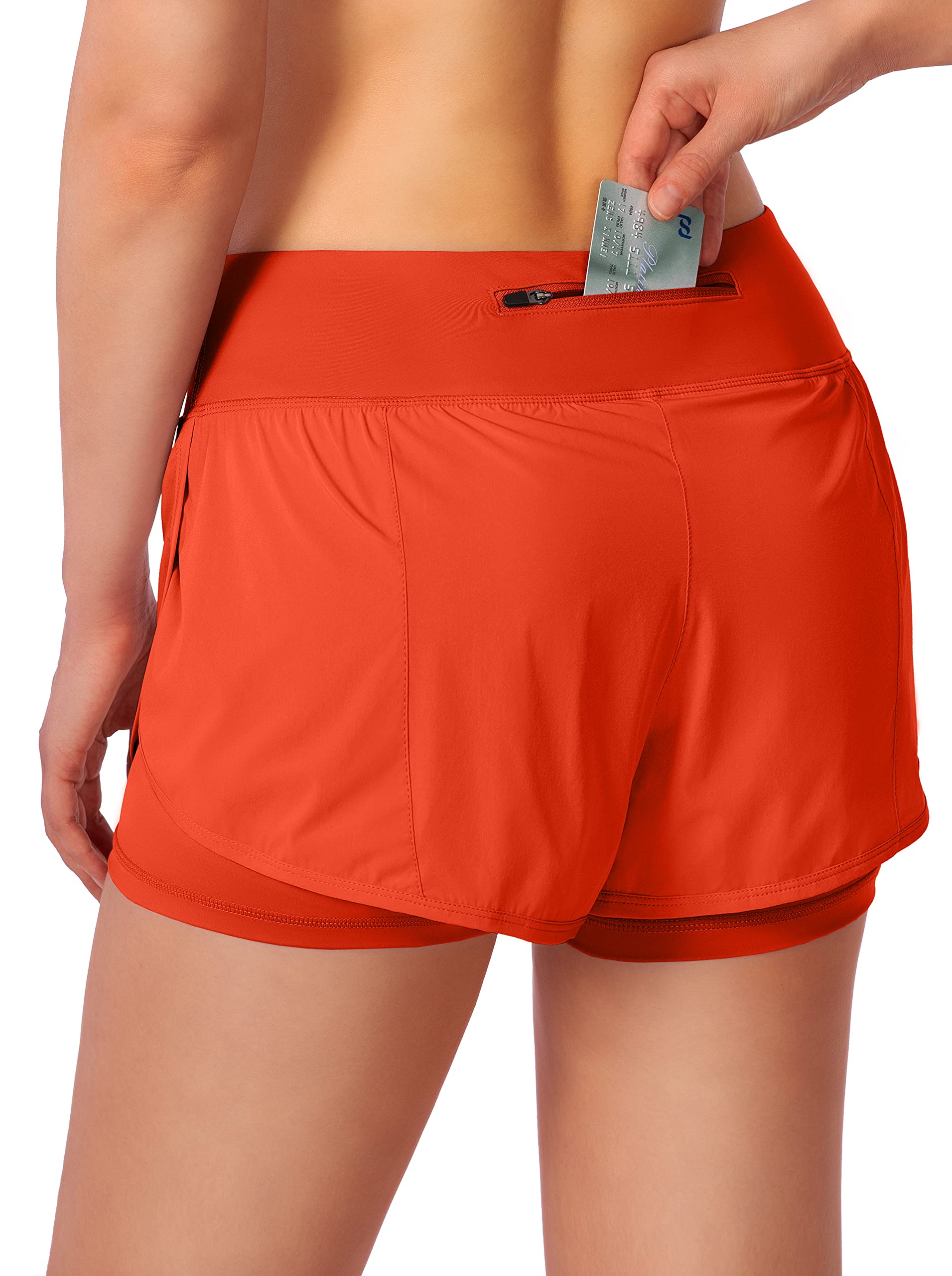 Women's 2-in-1 High Waist Running Shorts with Zipper Pockets - Breathable Spandex Workout Shorts for Gym, Yoga & Athletic Activities | Perfect for Jogging, Fitness Training & Active Lifestyle