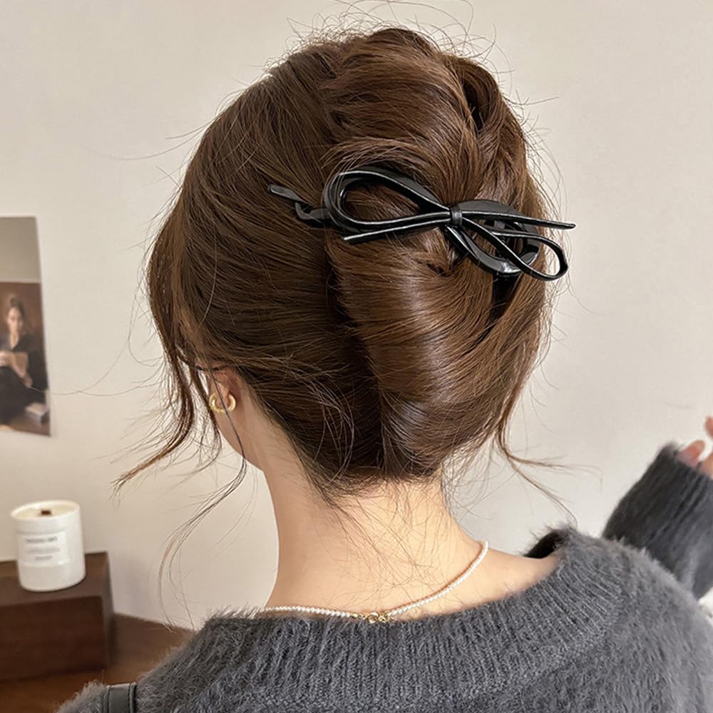 6PCS Leather Bow Hair Clips - Fashionable Bowknot Ponytail Holders for Women & Girls, Duckbill Hair Accessories for Weddings, Parties & Daily Styling