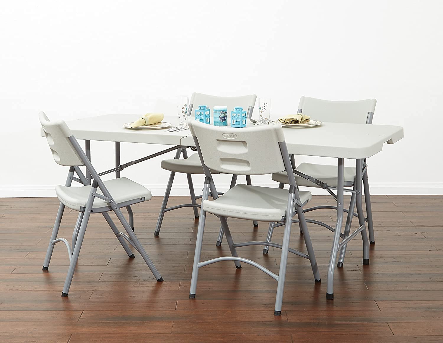 Office Star 6-Ft Resin Folding Table with Wheels - Light Gray Rectangle Multipurpose Table for Office, Events, and Home Use