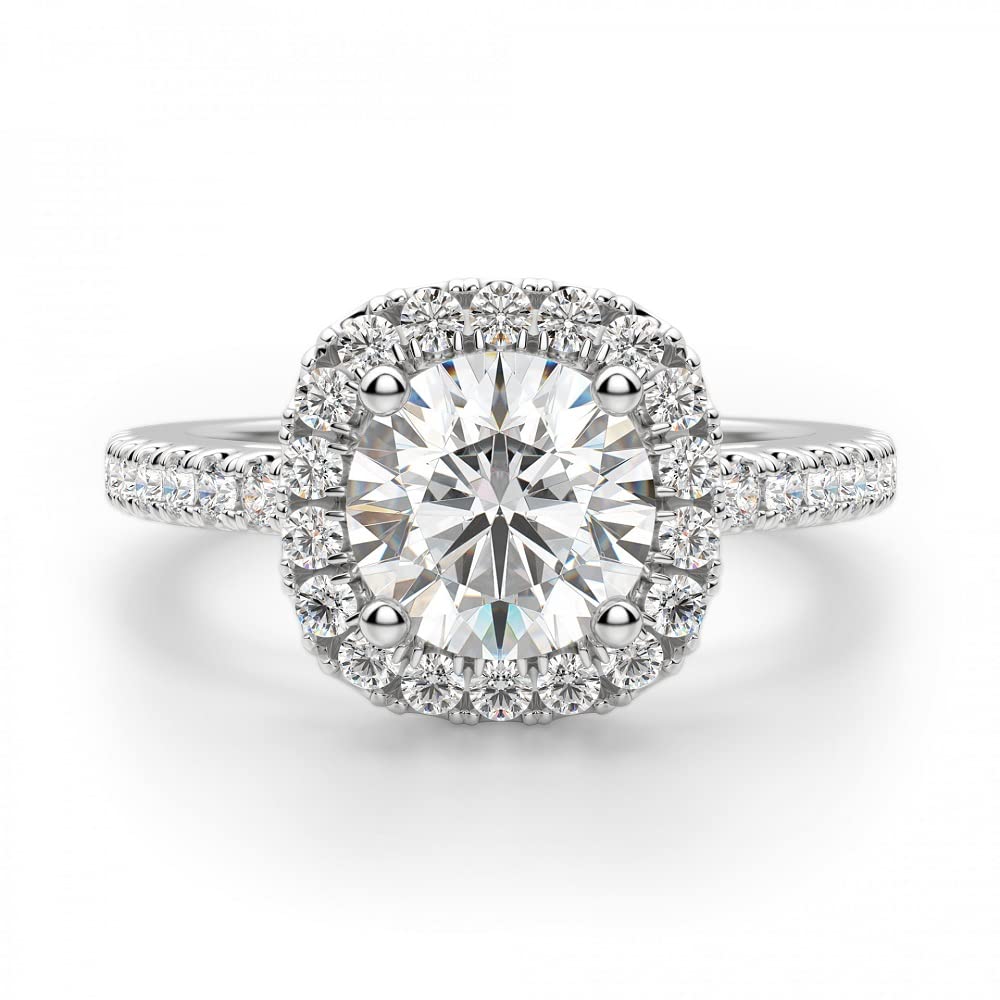 3 CT Cushion Cut Moissanite Engagement Ring Set - Vintage Halo Solitaire Wedding Band for Women, Anniversary Gift, Promise Ring (Silver) | Perfect for Proposals, Bridal Jewelry & Special Occasions