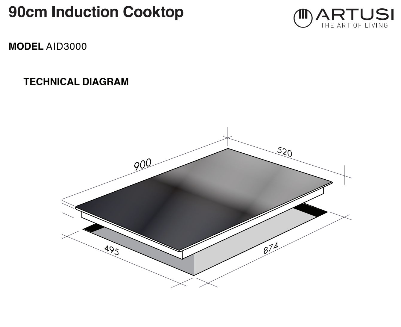 Artusi AID3000 90cm Built-in Induction Cooktop - Black | Fast Heating, Energy Efficient | Perfect for Modern Kitchens, Home Chefs & Small Restaurants