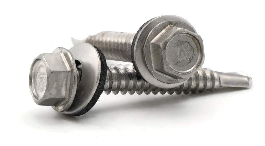 #12 x 1 Inch Stainless Steel Hex Head Roofing Screws with Sealing Washer - Self Drilling Metal Roofing Screws (Pack of 1,000) - Perfect for Metal Roofing, Siding, and Construction Projects