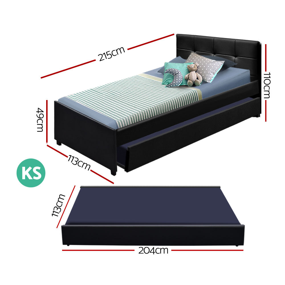 Eden King Single Trundle Bed in Black - Space-Saving Twin Bed with Pull-Out Trundle for Kids, Teens & Guest Rooms