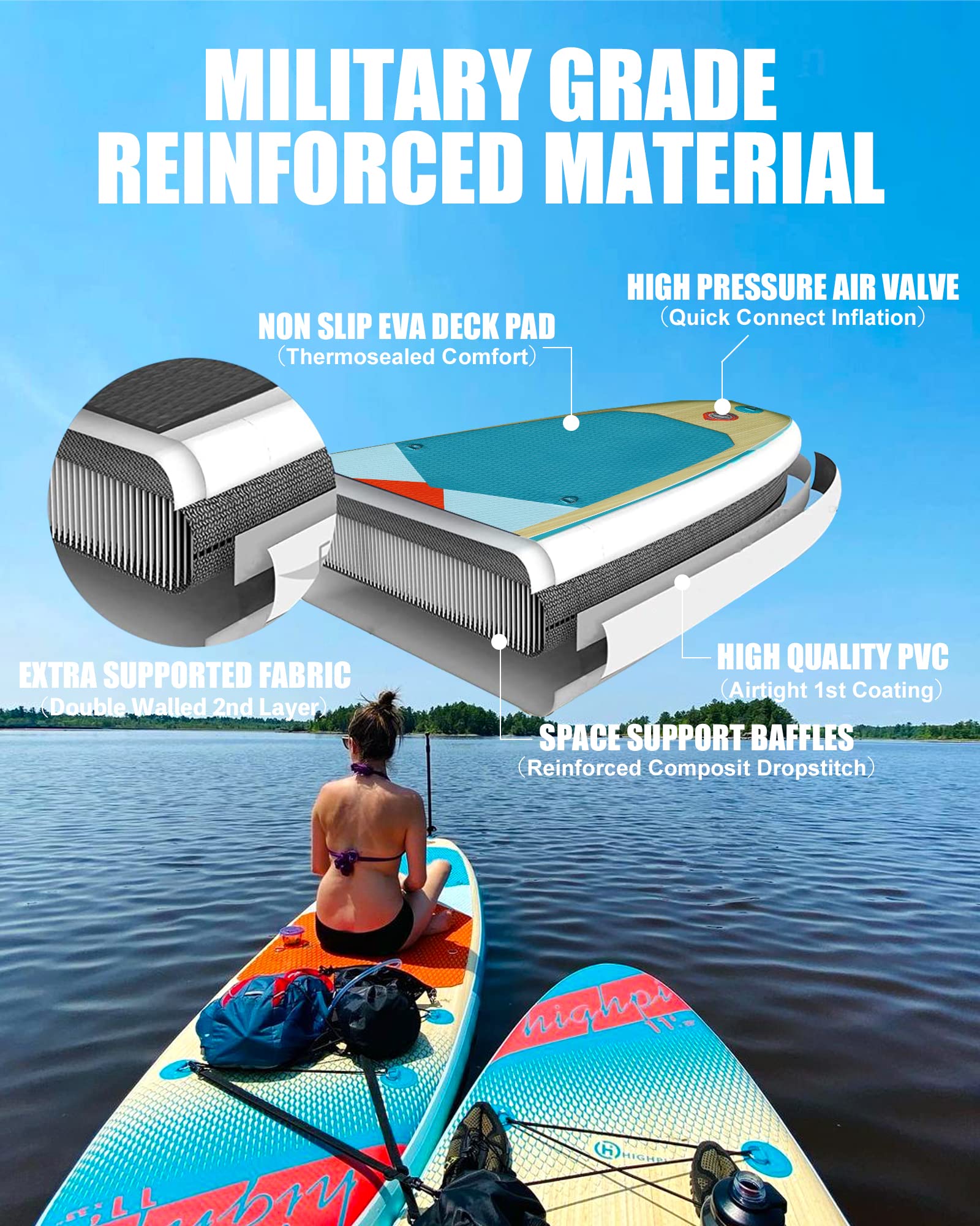Premium Inflatable Stand Up Paddle Board 11'x33''x6'' - Wide Stance SUP with Non-Slip Deck, Surf Control, Backpack, Leash, Paddle & Pump - Stable Standing Boat for Youth & Adults - Perfect for Lakes, Rivers & Ocean Recreation
