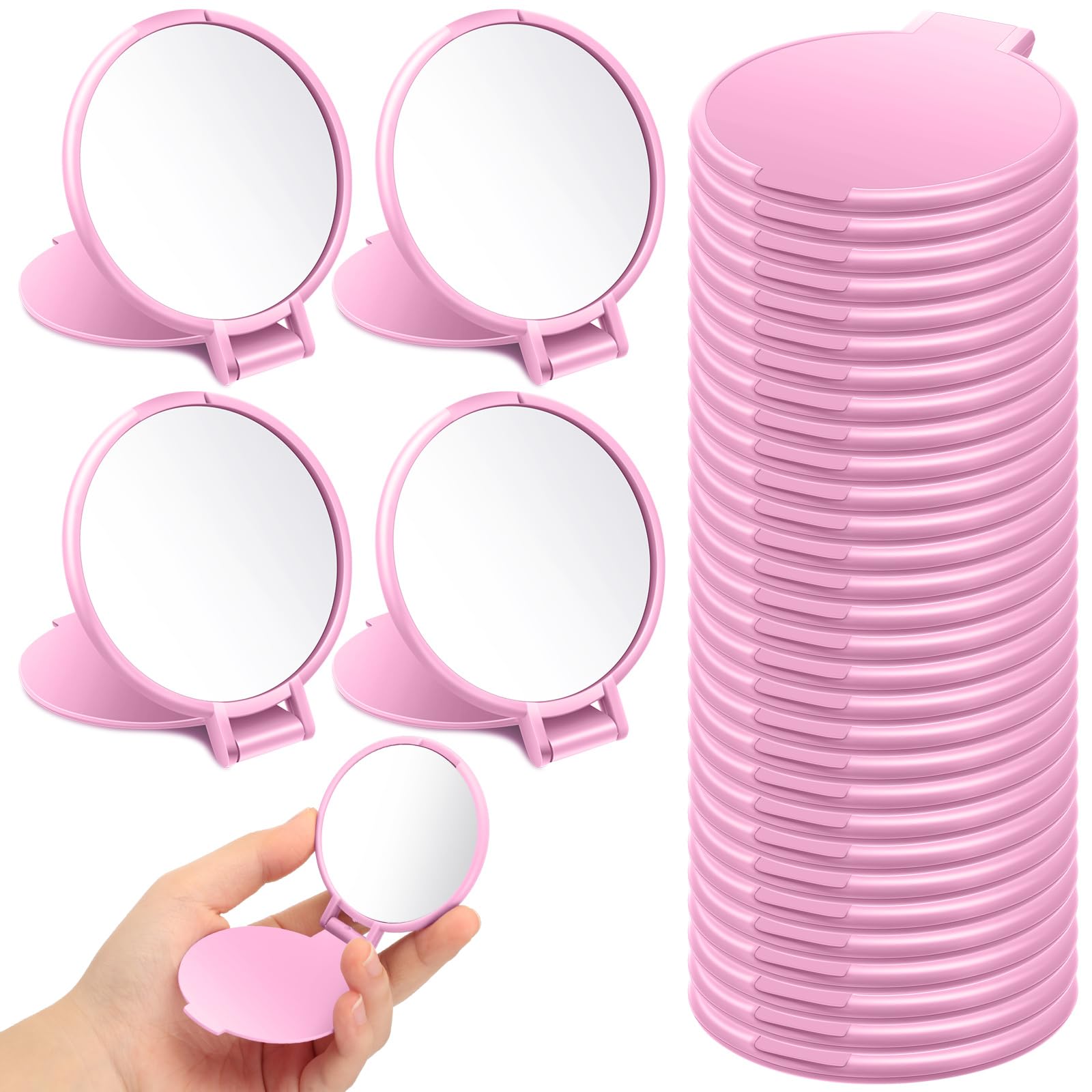 24-Piece Bulk Mini Compact Mirror Set - 2.8 x 2.4 Inch Round Portable Folding Travel Makeup Mirror (Pink) - Perfect for Homeless Shelters, Travel, Gym, Purse & Emergency Kits