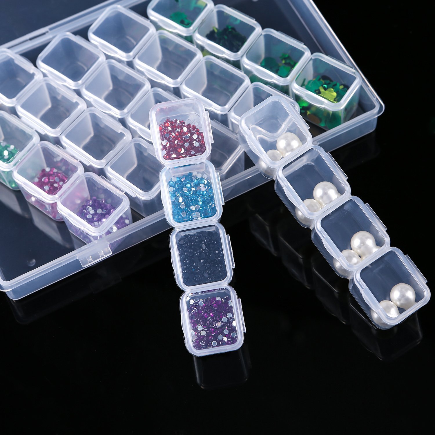 Eiito 28 Grid Diamond Painting Storage Containers - 2 Pack Clear Bead Organizer Box with 200 Label Stickers | Diamond Art Embroidery Accessories for Crafting, Scrapbooking & DIY Projects