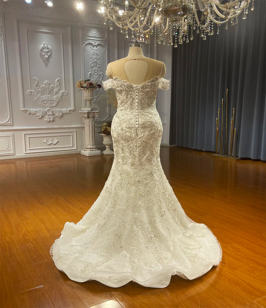 Elegant Off-the-Shoulder Straps Mermaid Wedding Dress with Detachable Skirt - Perfect for Beach Weddings, Formal Balls & Bridal Photoshoots