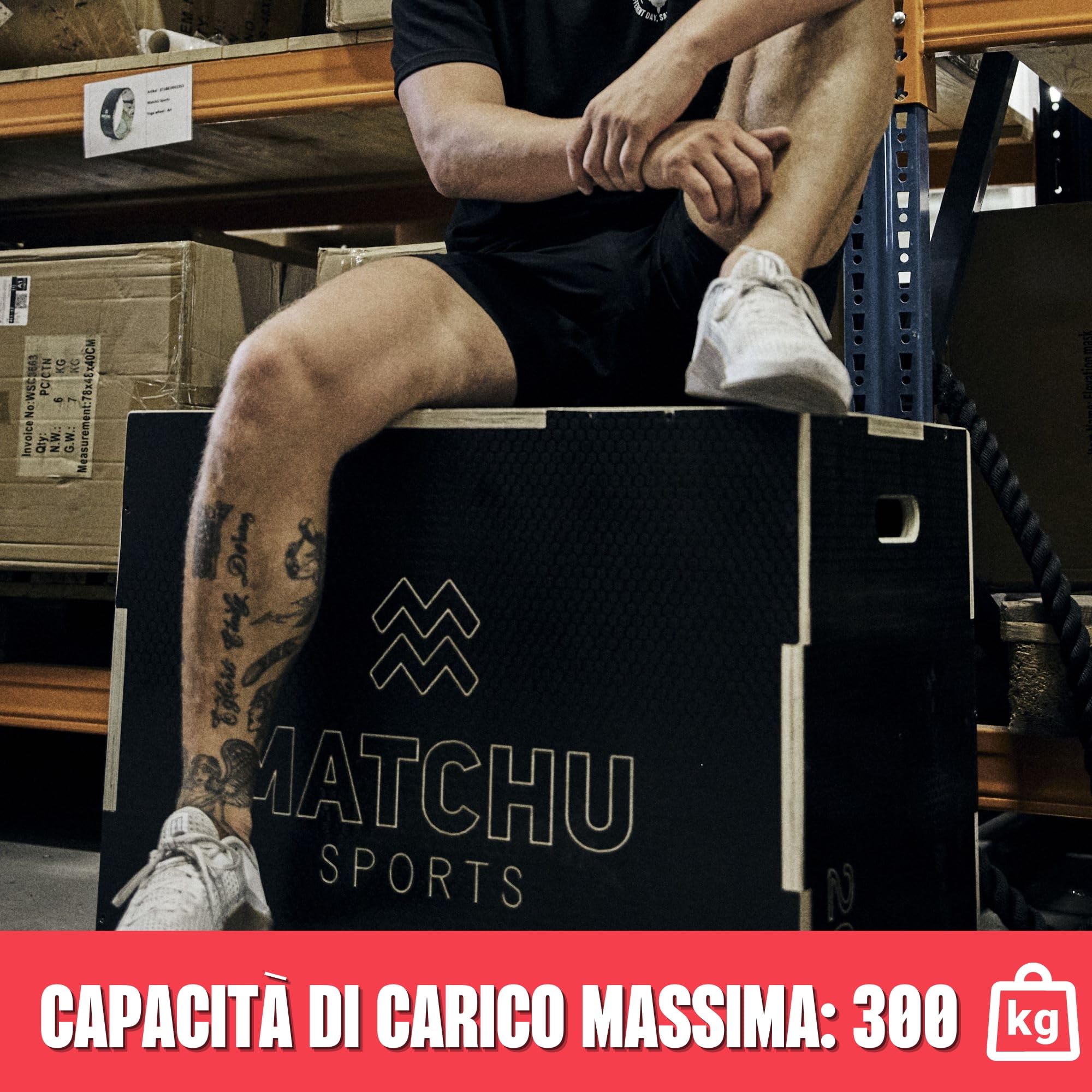 MATCHU Adjustable Plyometric Box - 20, 24, 30 Inch (51, 61, 76 CM) Height - Non-Slip Surface - 300 kg Weight Capacity - Portable Wooden Jump Box for CrossFit, Home Gym & Functional Training - Black