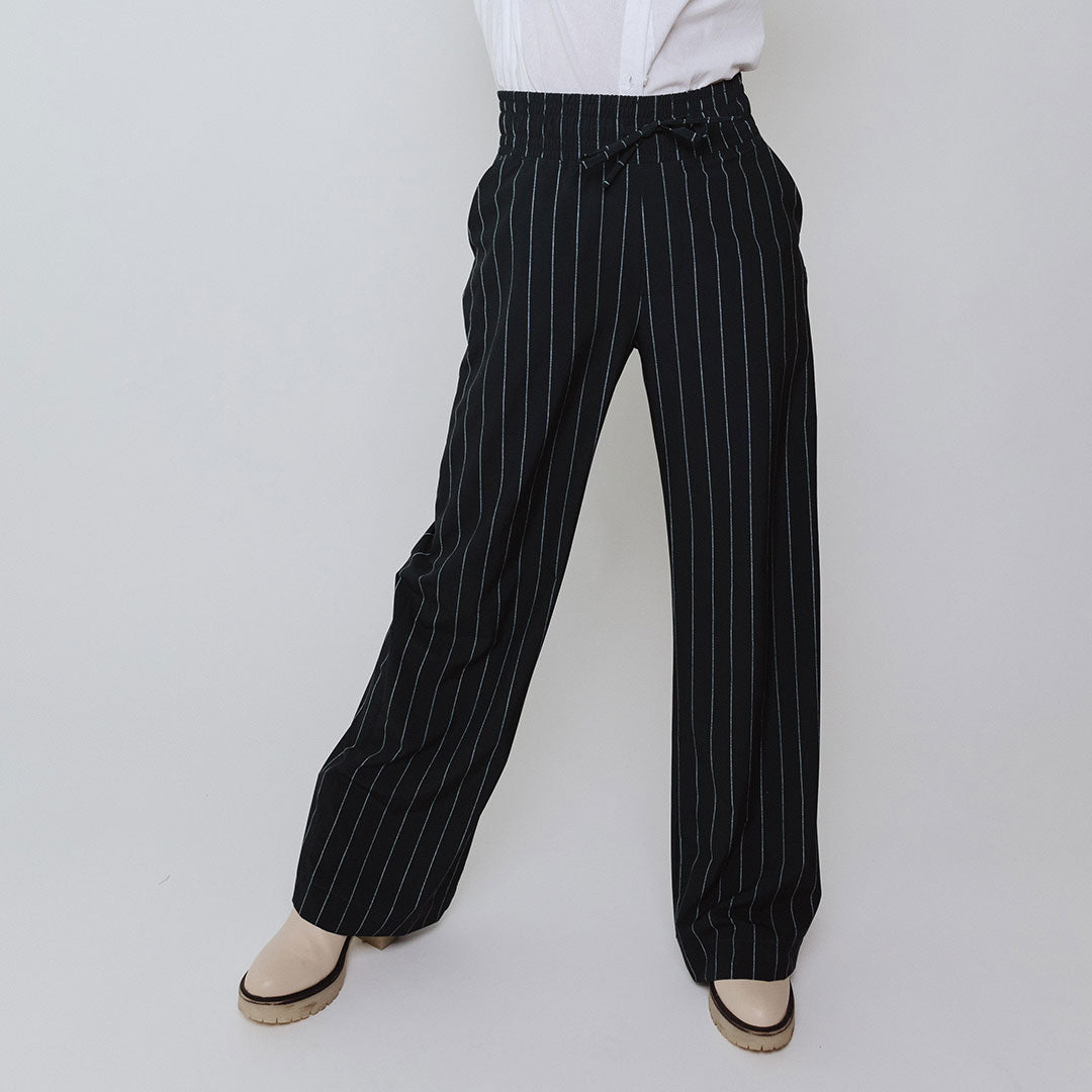Audrey Women's Navy Pinstripe Dress Pants - Professional Office Work Trousers for Business Casual & Formal Occasions