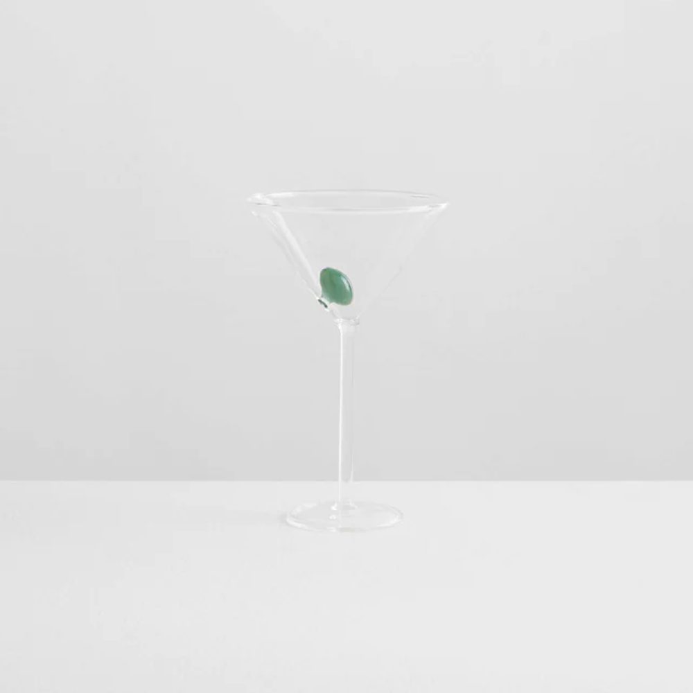 MAISON BALZAC Martini Glass Set - Clear & Opaque Olive Cocktail Glasses for Martinis, Cocktails & Home Bar Decor - Elegant Drinkware for Parties, Weddings & Entertaining
