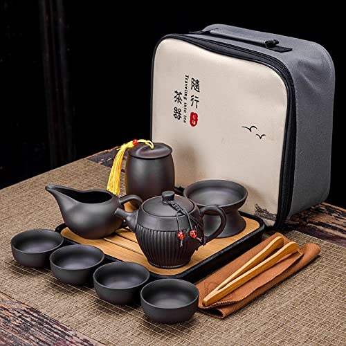 Premium Ceramic Kungfu Tea Set - Portable Purple Clay Travel Teapot with Gaiwan & Cups | Chinese Tea Ceremony Gift Set | Perfect for Outdoor Camping, Office Use & Home Tea Parties
