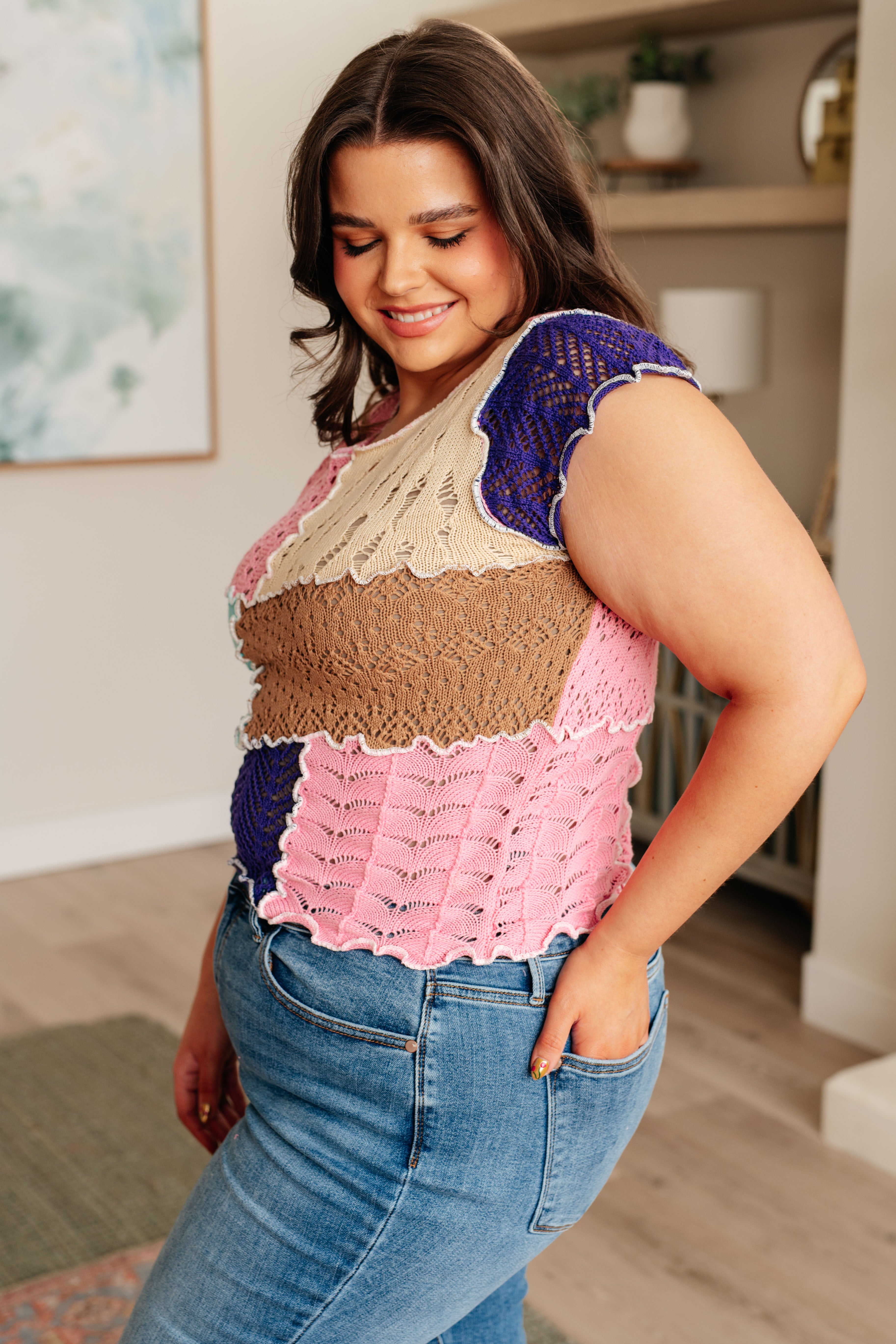 Stylish Patch Me Up Patchwork Knit Top for Women | Trendy Boho Chic Sweater | Perfect for Fall Layering, Casual Outings & Cozy Evenings