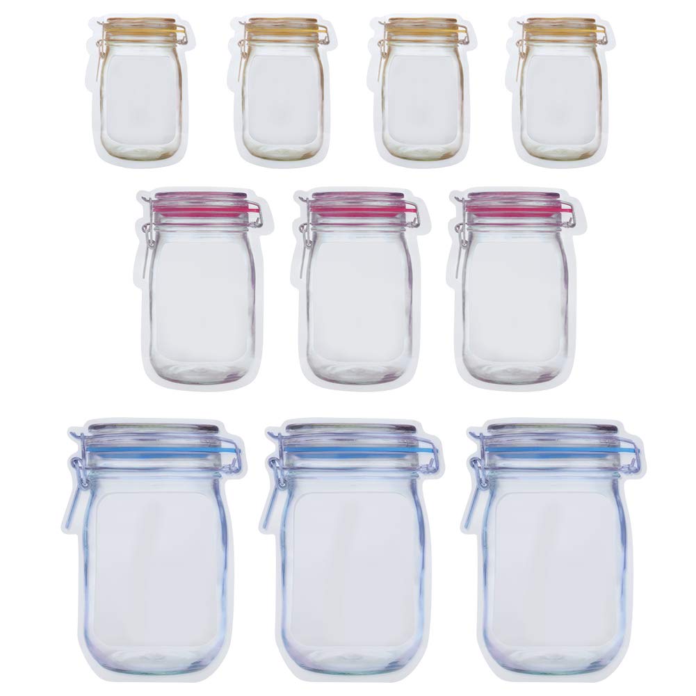 10 Pack Reusable Snack Storage Bags - Leak Proof Bottle Pattern Design for Chips, Nuts, Fruits | Perfect for School Lunches, Travel & Picnics