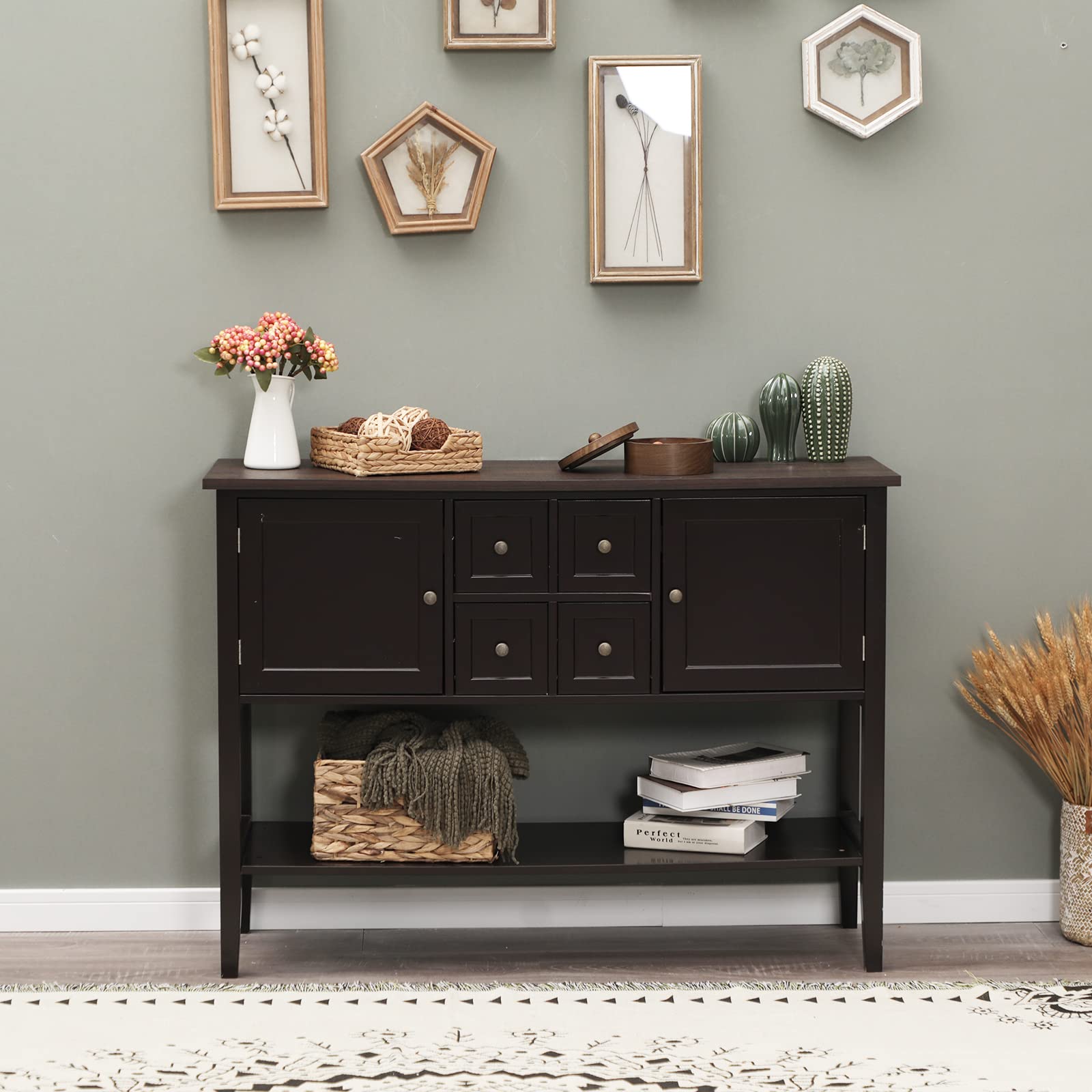 Sophia & William Sideboard Buffet Cabinet with Storage - 2 Doors, 4 Drawers & Open Shelf - Wood Accent Console Table for Entryway, Living Room, Dining Room - Perfect for Home Organization & Coffee Bar Setup