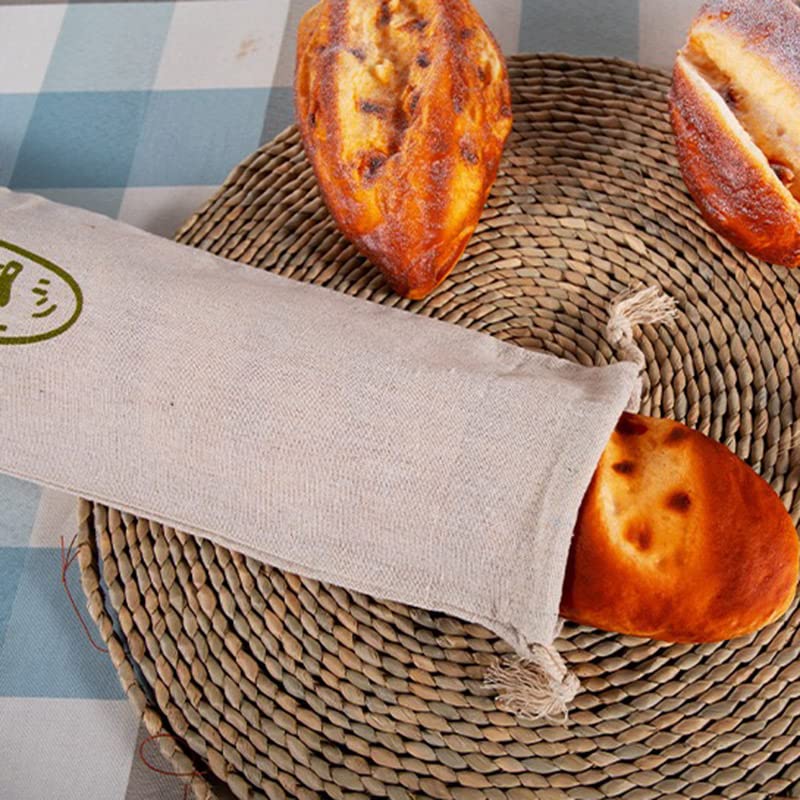 Organic Linen Bread Bags - Reusable Drawstring Storage Bags for Homemade Artisan Bread, Baguettes & Loaves (67x15cm) | Eco-Friendly Kitchen Essentials for Fresh Bread Storage & Picnic Use