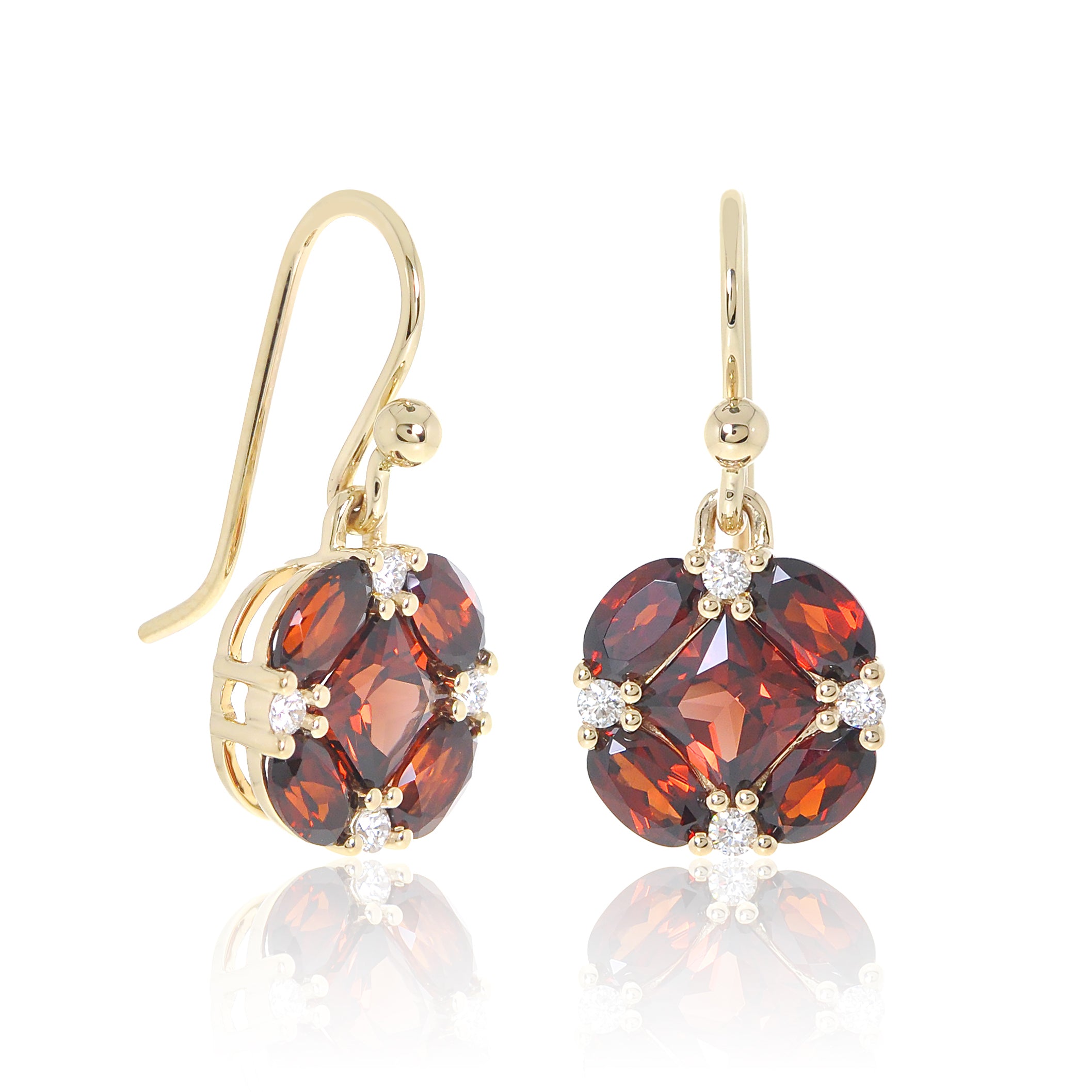 Exquisite Garnet & Diamond Quadrille Drop Earrings – Elegant Dangle Jewelry for Women | Perfect for Weddings, Parties & Special Occasions