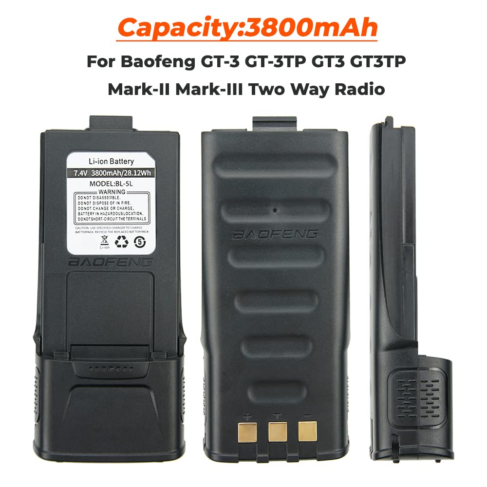 7.4V 3800mAh High Capacity Replacement Battery for BaoFeng GT-3/GT-3TP/GT3/GT3TP/Mark-II/III Walkie Talkies - Long Lasting Power for Outdoor Adventures, Emergency Communication & Security Work