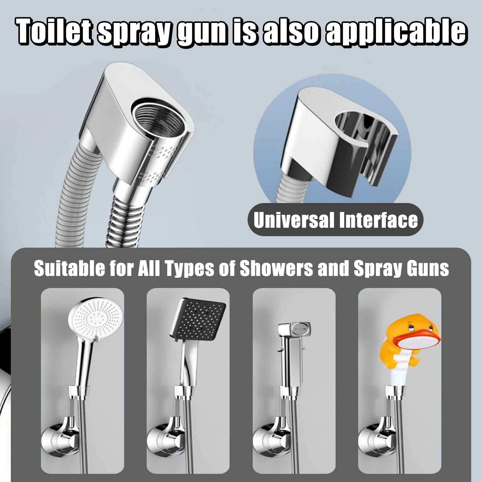 **Strong Adhesive Shower Head Holder - Adjustable Vacuum Suction Cup, No Drilling Wall Mount Bracket for Handheld Shower Wand & Hose - Waterproof & Flexible Bathroom Accessory (Chrome) - Perfect for Small Bathrooms & RVs**