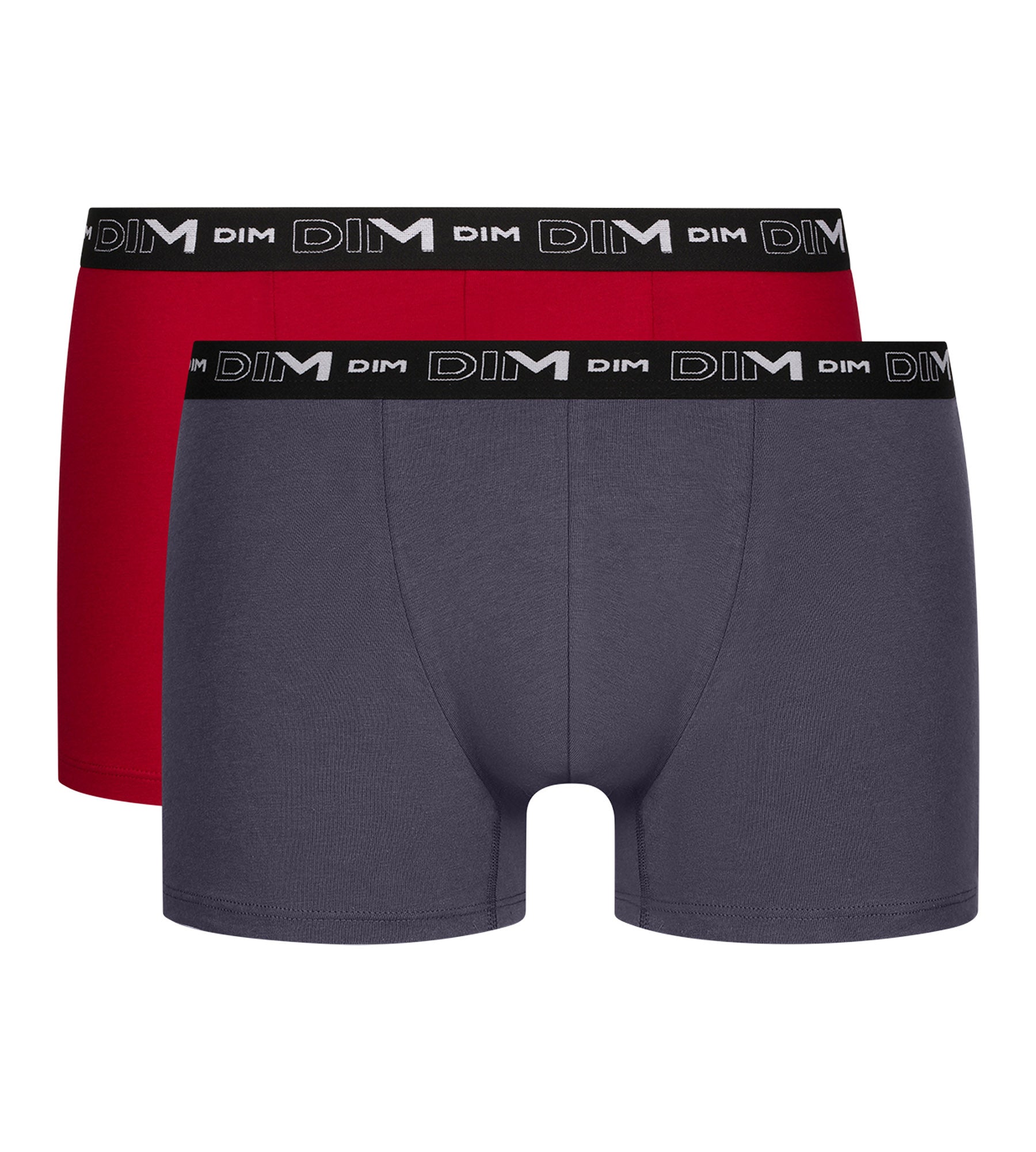 2 Pack Men's Boxer Briefs - Gray & Red Contrast Waistband, DIM Cotton Stretch Underwear for Everyday Comfort & Active Wear