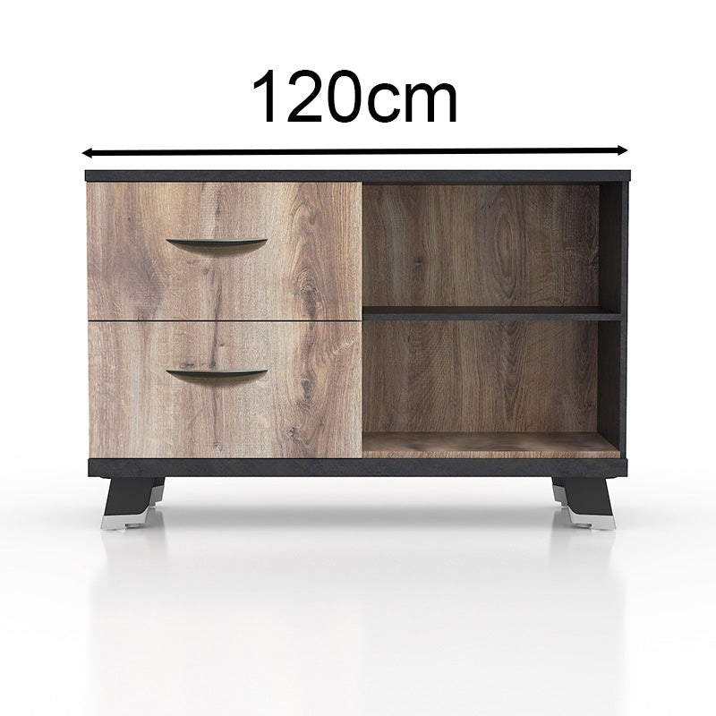HALDIS Small Credenza 120cm - Warm Oak & Black Finish for Living Room, Bedroom, or Office Storage