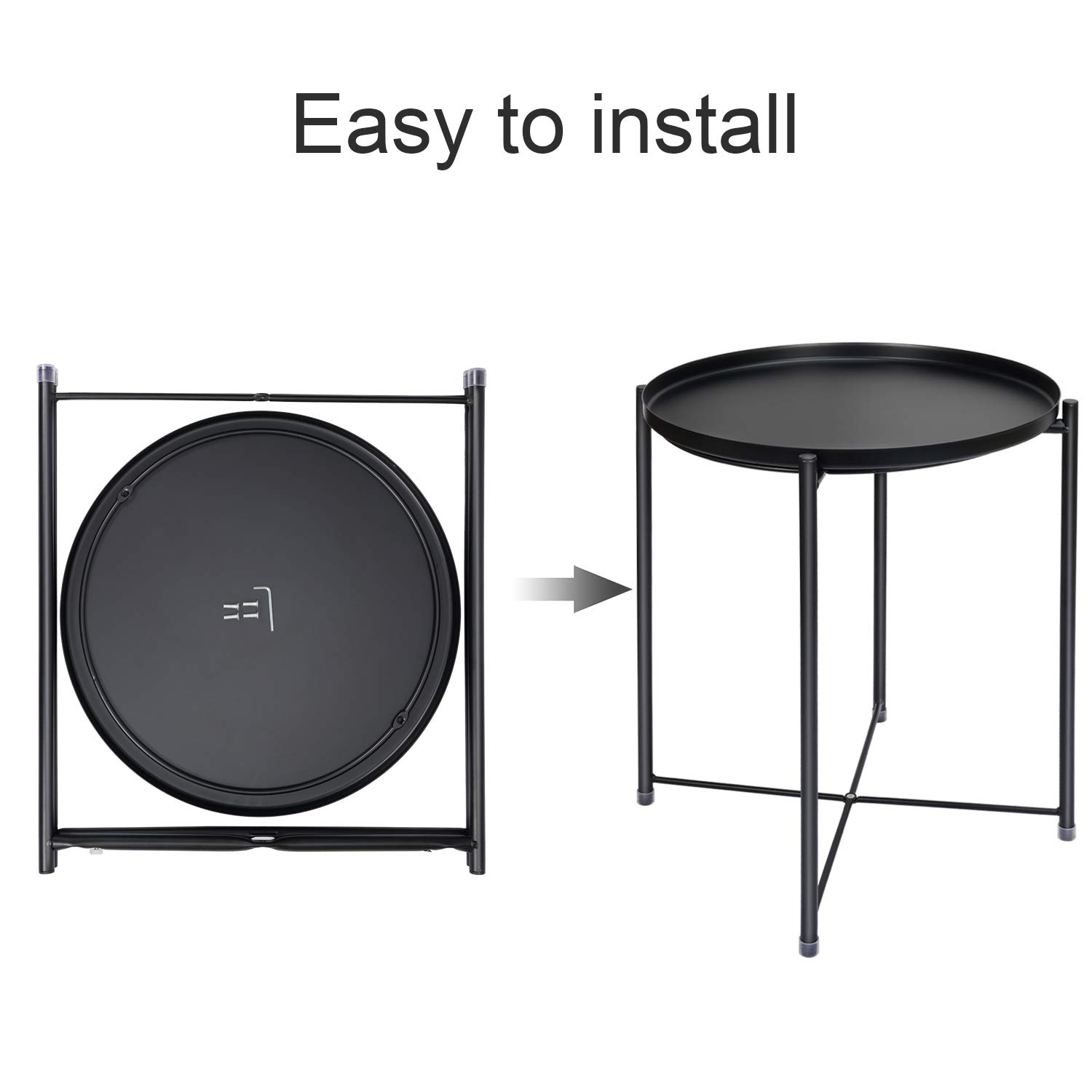 Metal End Table with Removable Tray - Small Round Side Table for Living Room, Bedroom & Outdoor Use - Stylish Nightstand and Snack Table for Sofa, Patio or Dorm Decor